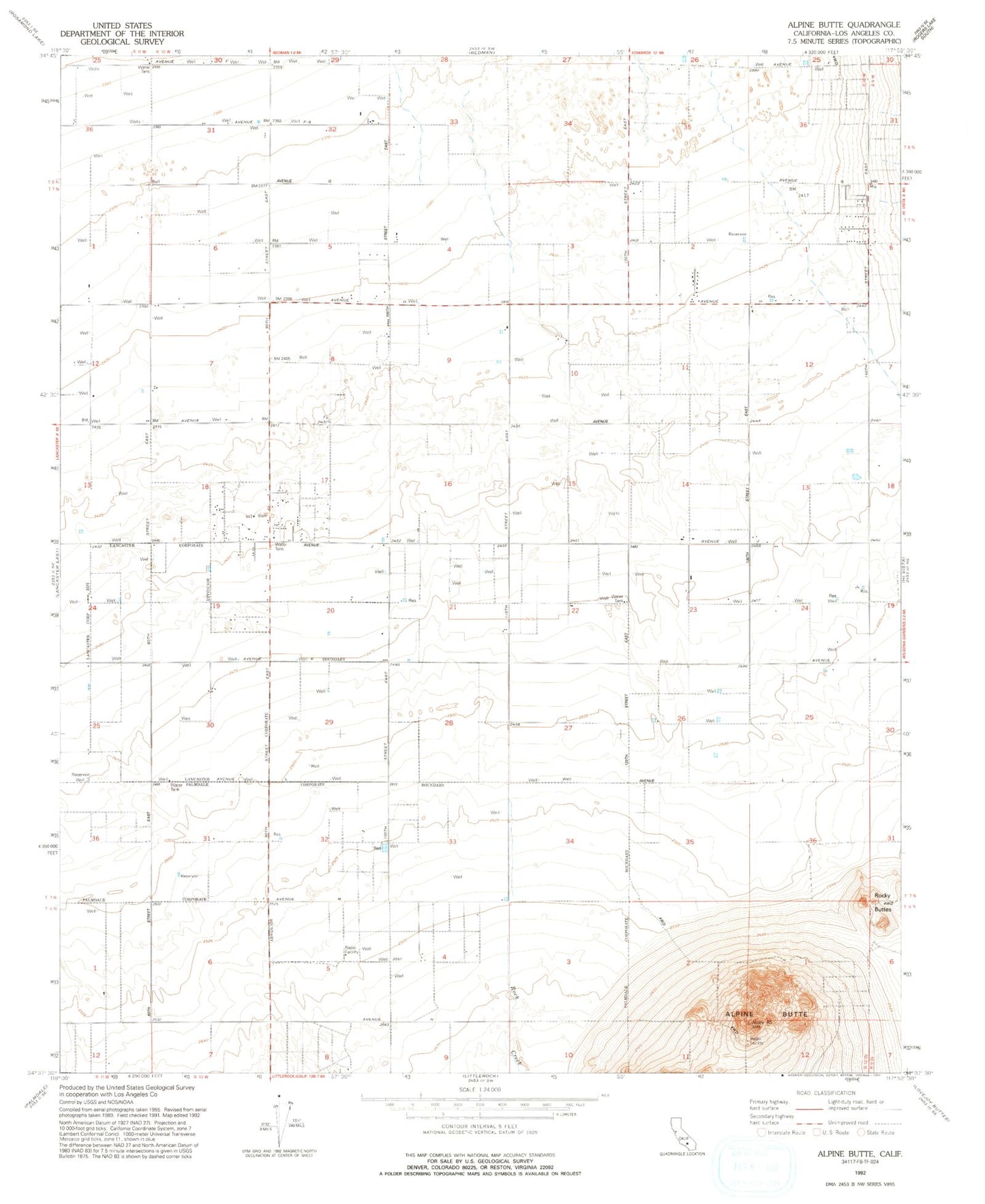 Classic USGS Alpine Butte California 7.5'x7.5' Topo Map Image