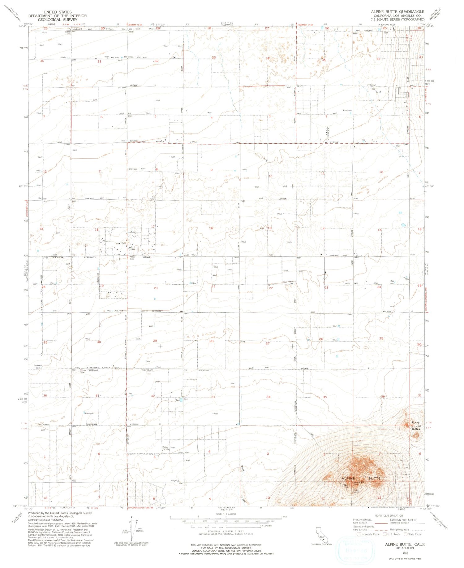 Classic USGS Alpine Butte California 7.5'x7.5' Topo Map Image