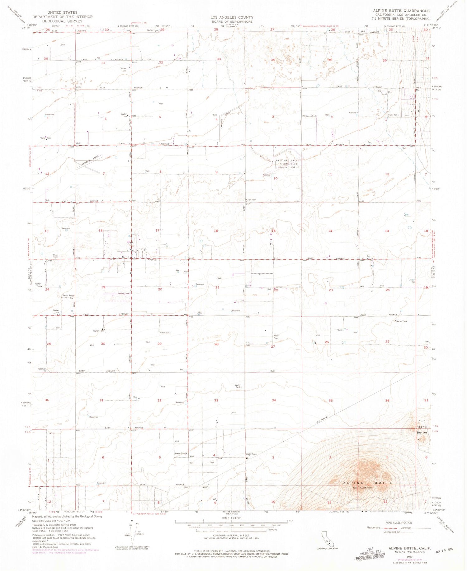 Classic USGS Alpine Butte California 7.5'x7.5' Topo Map Image