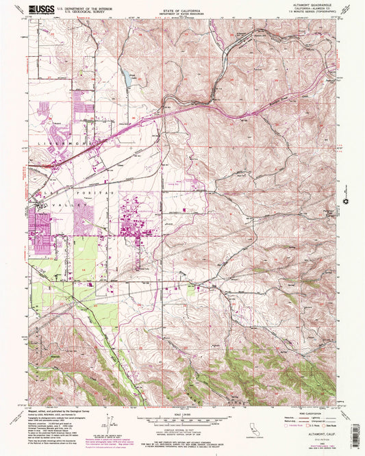 Classic USGS Altamont California 7.5'x7.5' Topo Map Image