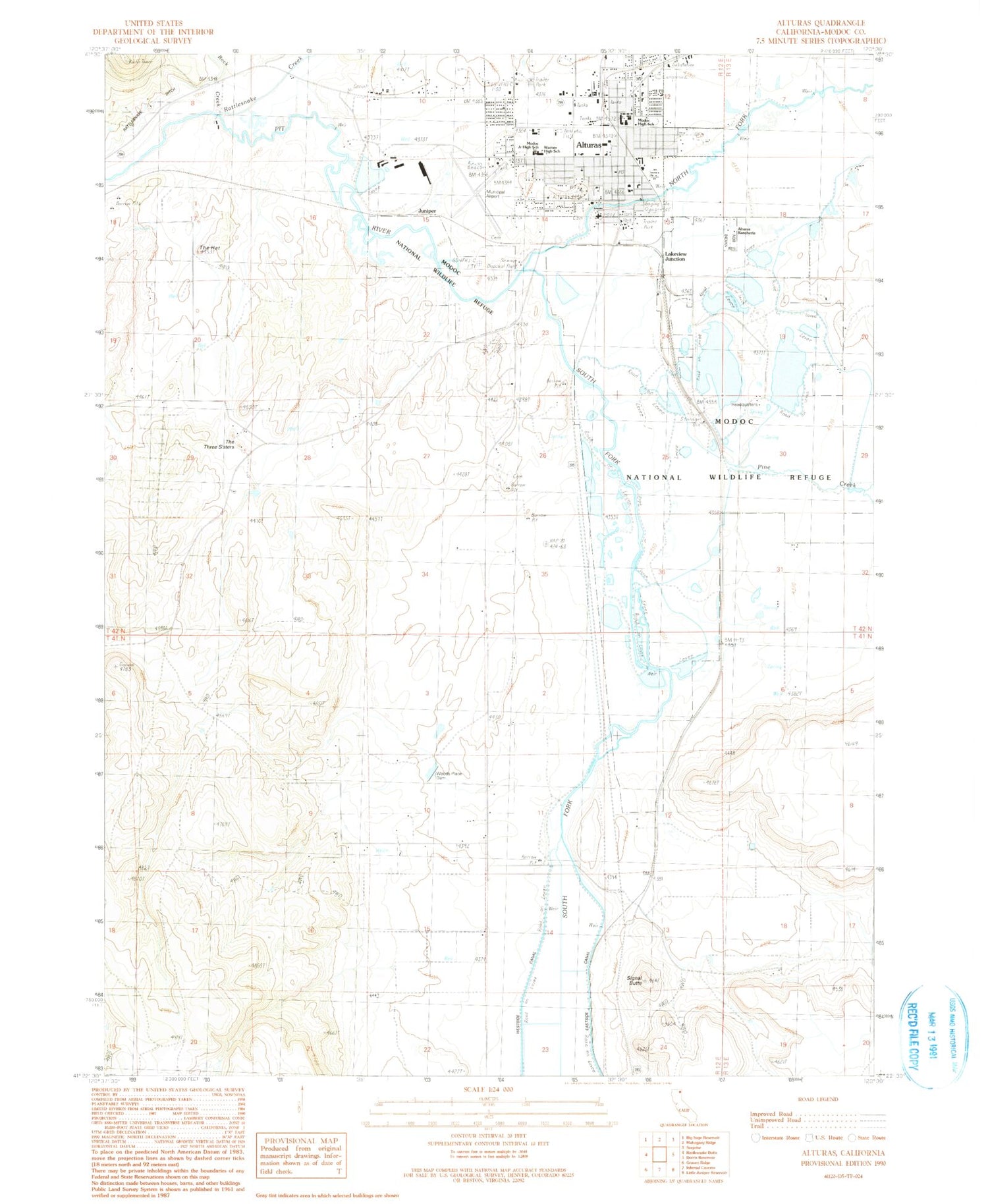 Classic USGS Alturas California 7.5'x7.5' Topo Map Image