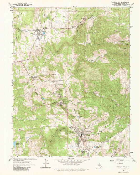 Classic USGS Amador City California 7.5'x7.5' Topo Map Image