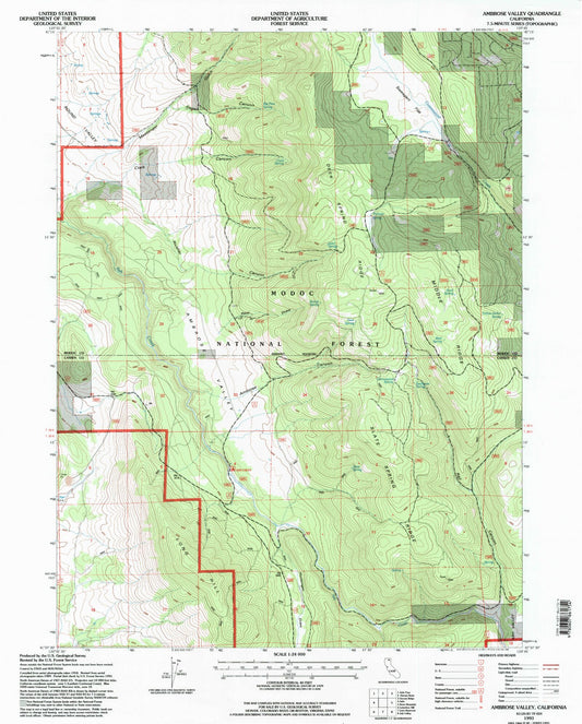 Classic USGS Ambrose Valley California 7.5'x7.5' Topo Map Image