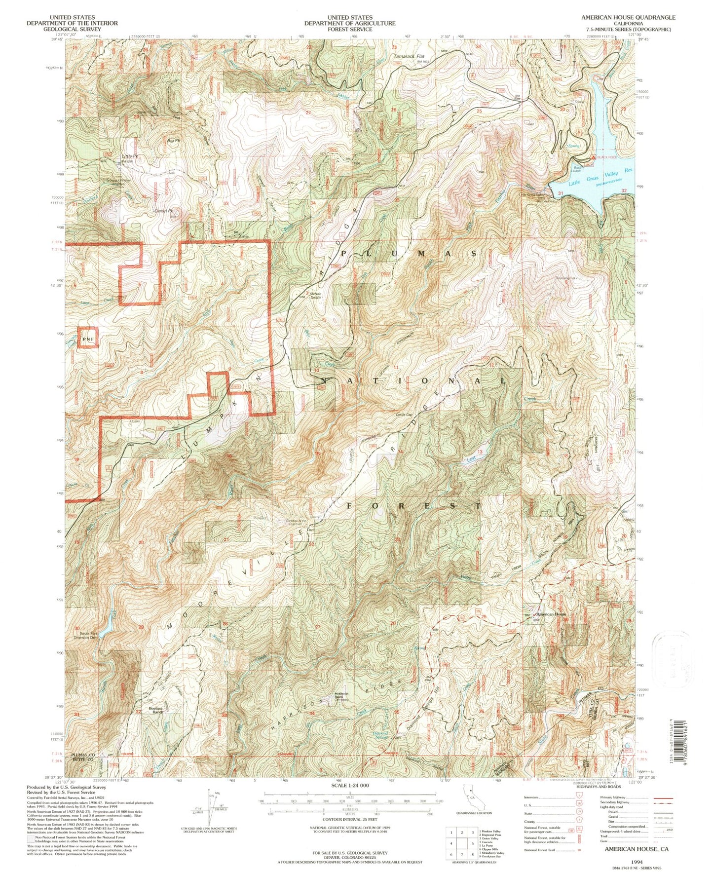 Classic USGS American House California 7.5'x7.5' Topo Map Image