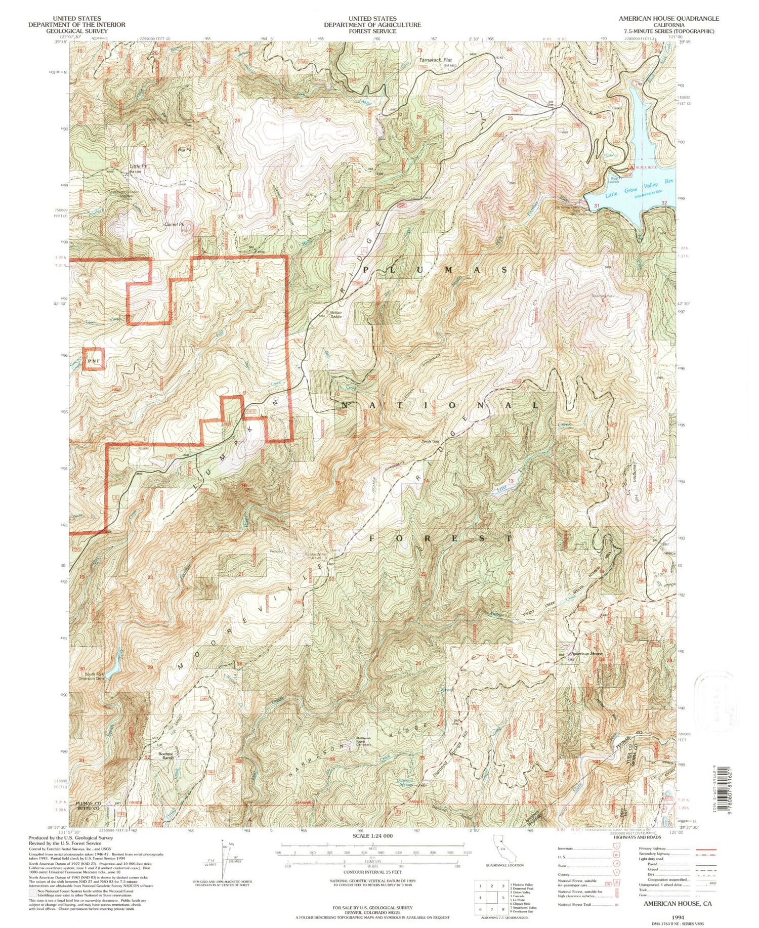 Classic USGS American House California 7.5'x7.5' Topo Map Image