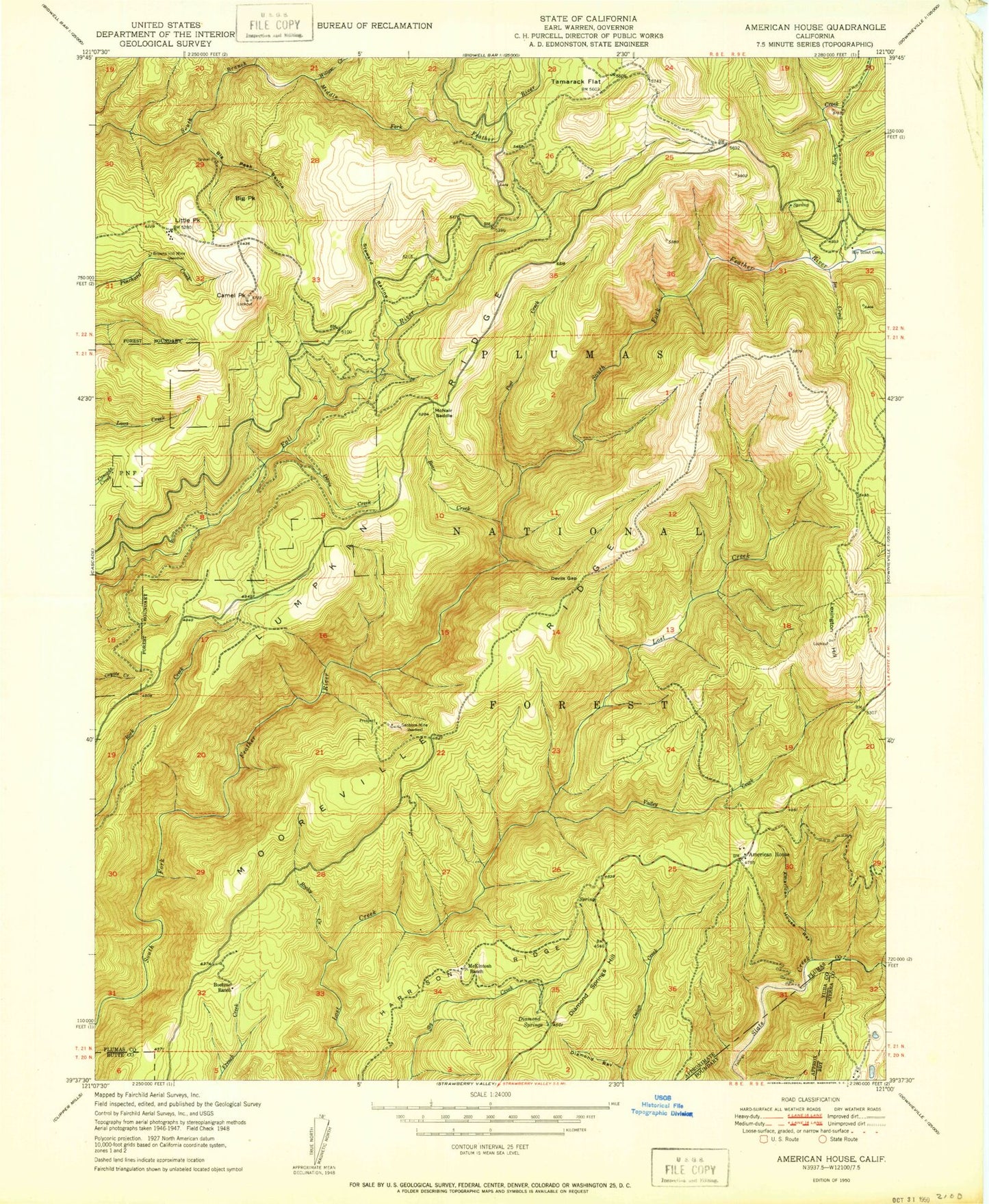 Classic USGS American House California 7.5'x7.5' Topo Map Image