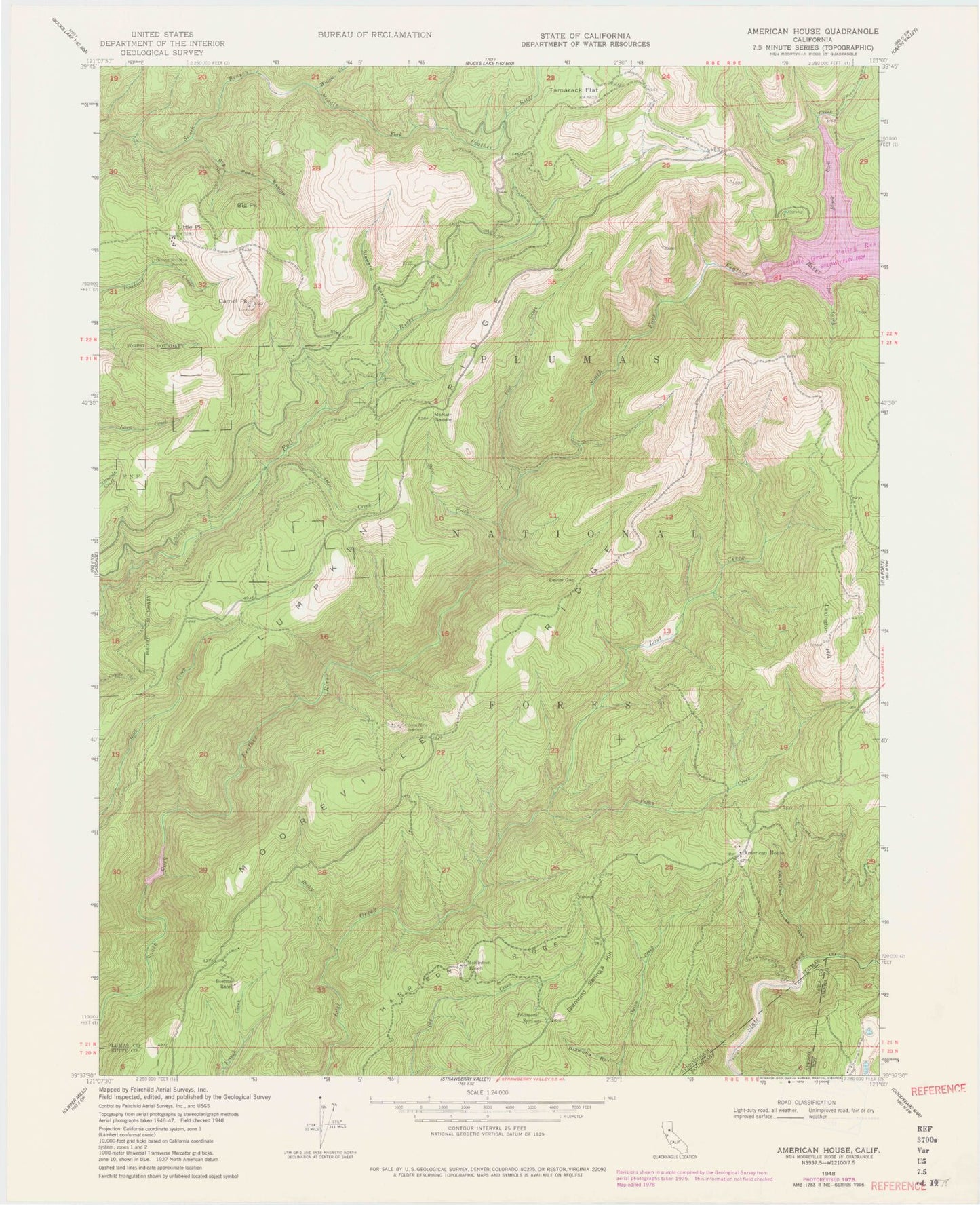 Classic USGS American House California 7.5'x7.5' Topo Map Image