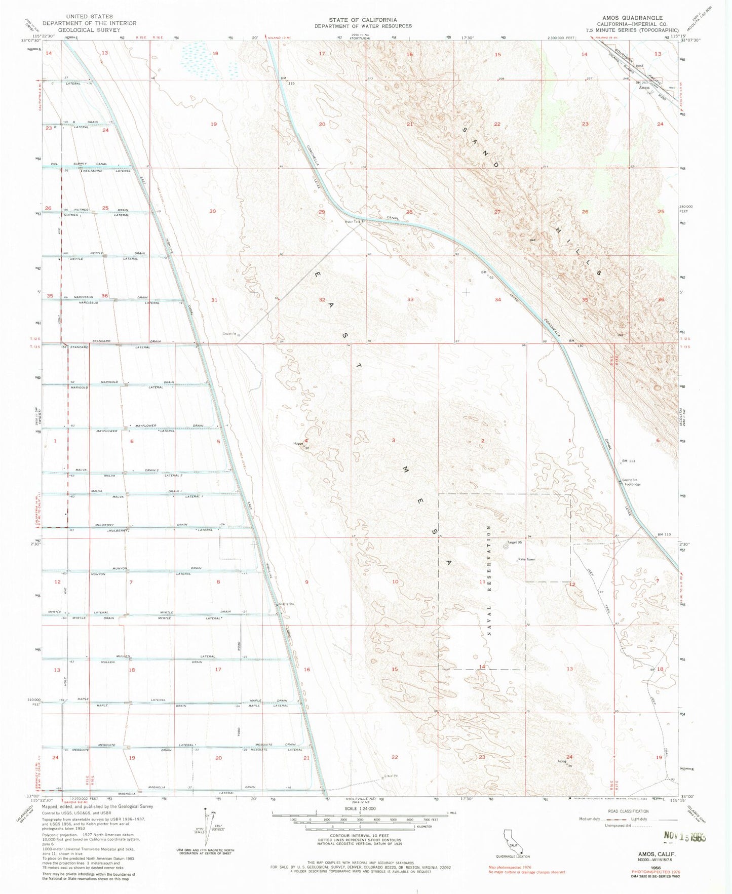 Classic USGS Amos California 7.5'x7.5' Topo Map Image