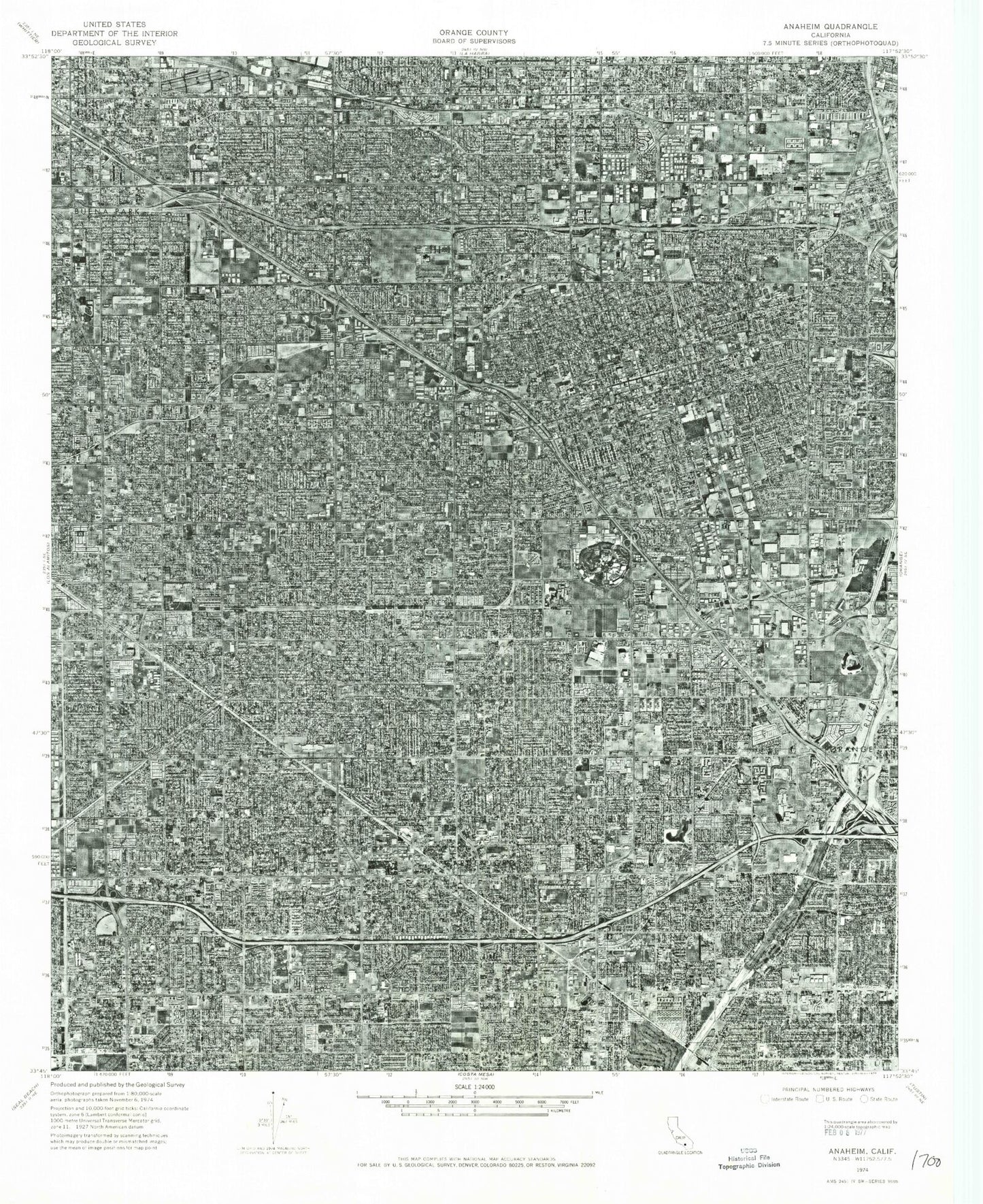 Classic USGS Anaheim California 7.5'x7.5' Topo Map Image
