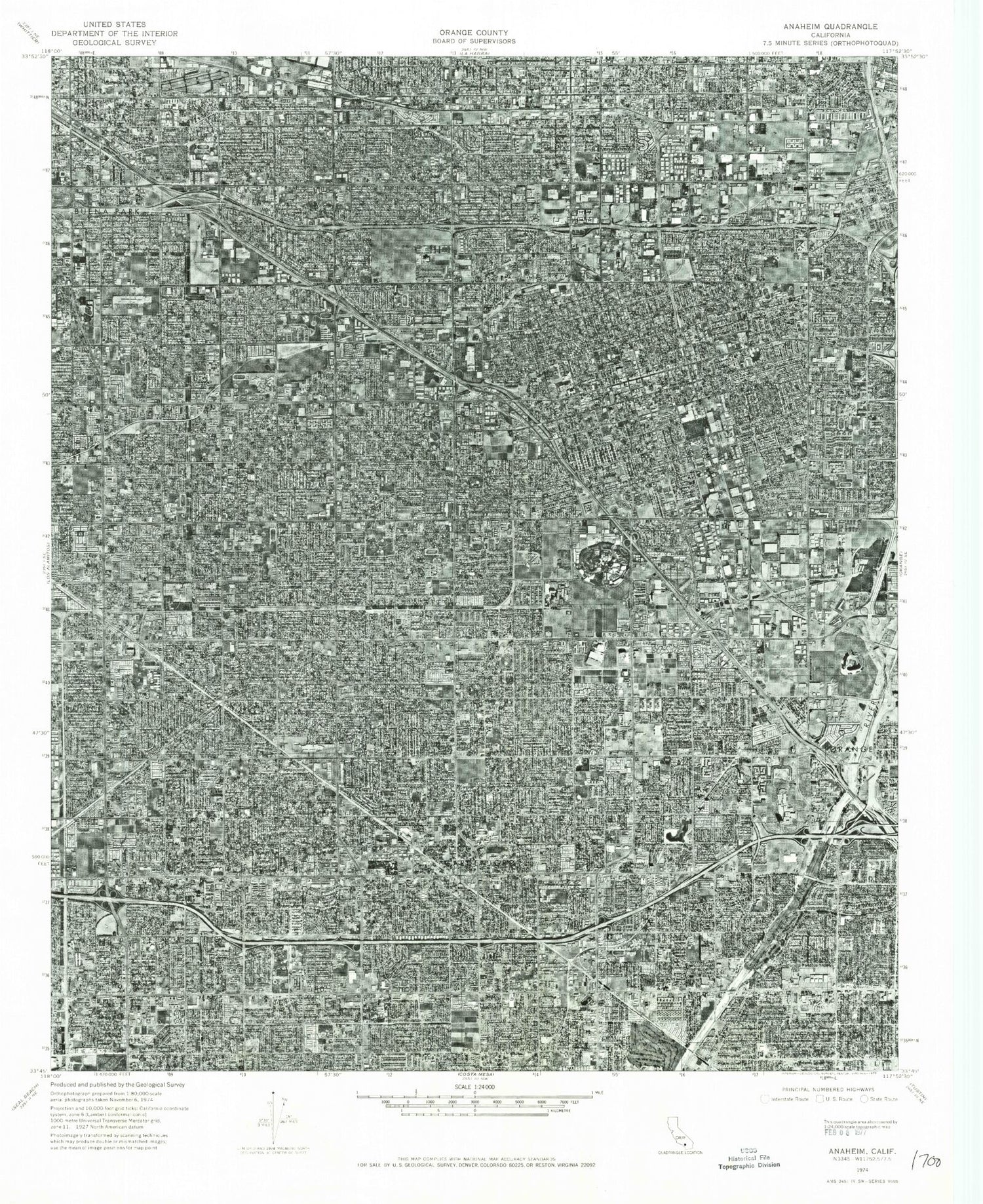 Classic USGS Anaheim California 7.5'x7.5' Topo Map Image