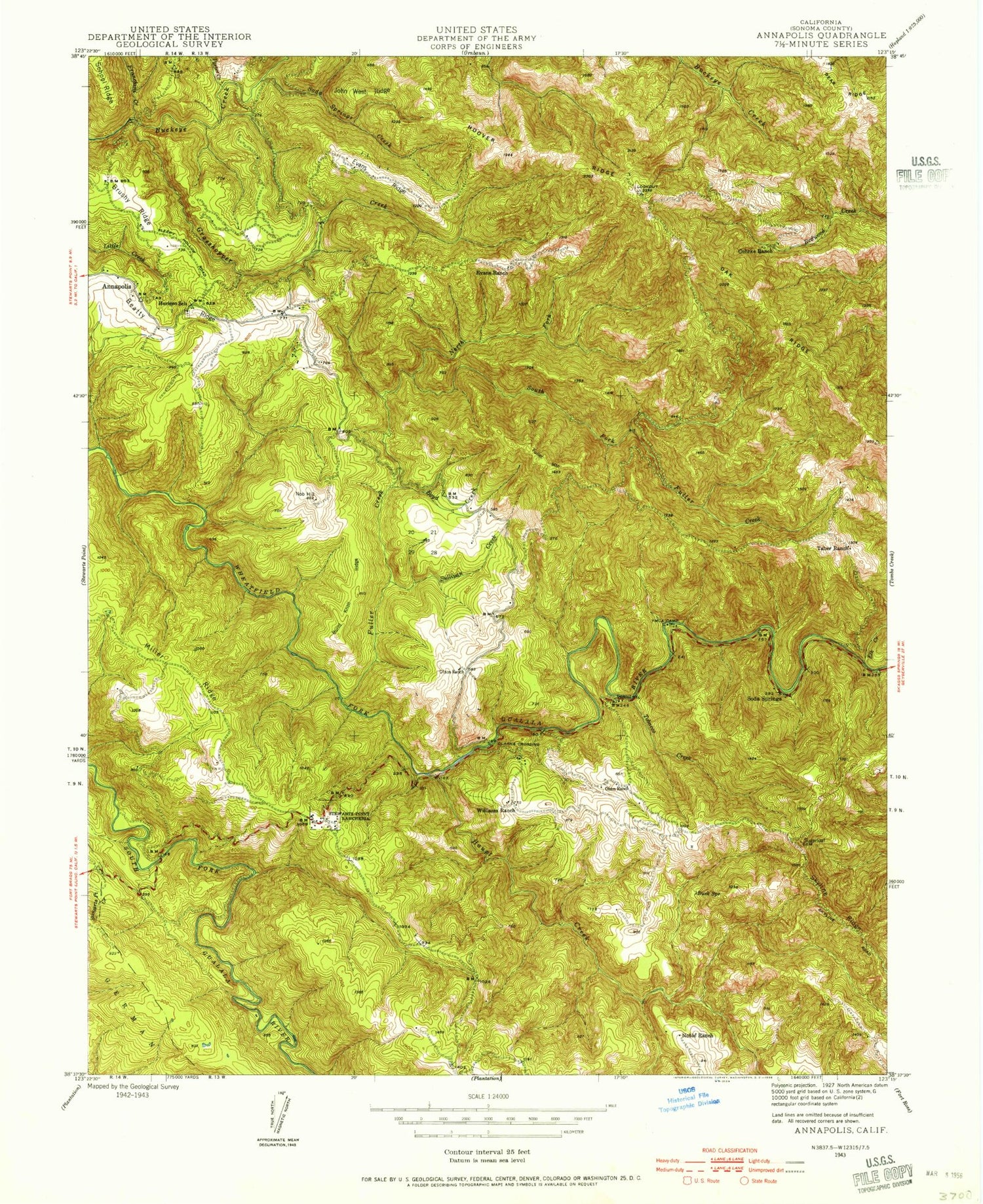 Classic USGS Annapolis California 7.5'x7.5' Topo Map Image