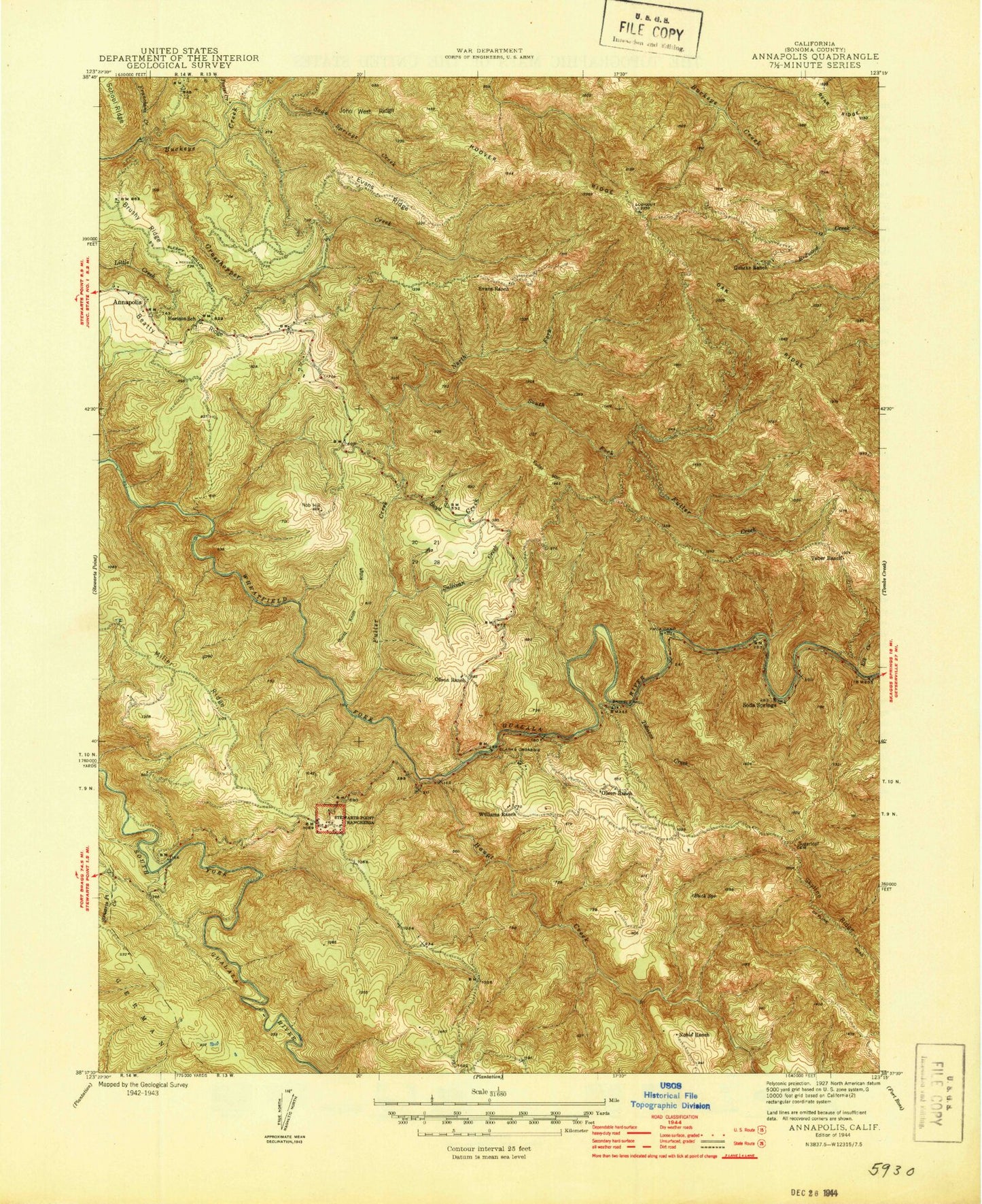 Classic USGS Annapolis California 7.5'x7.5' Topo Map Image