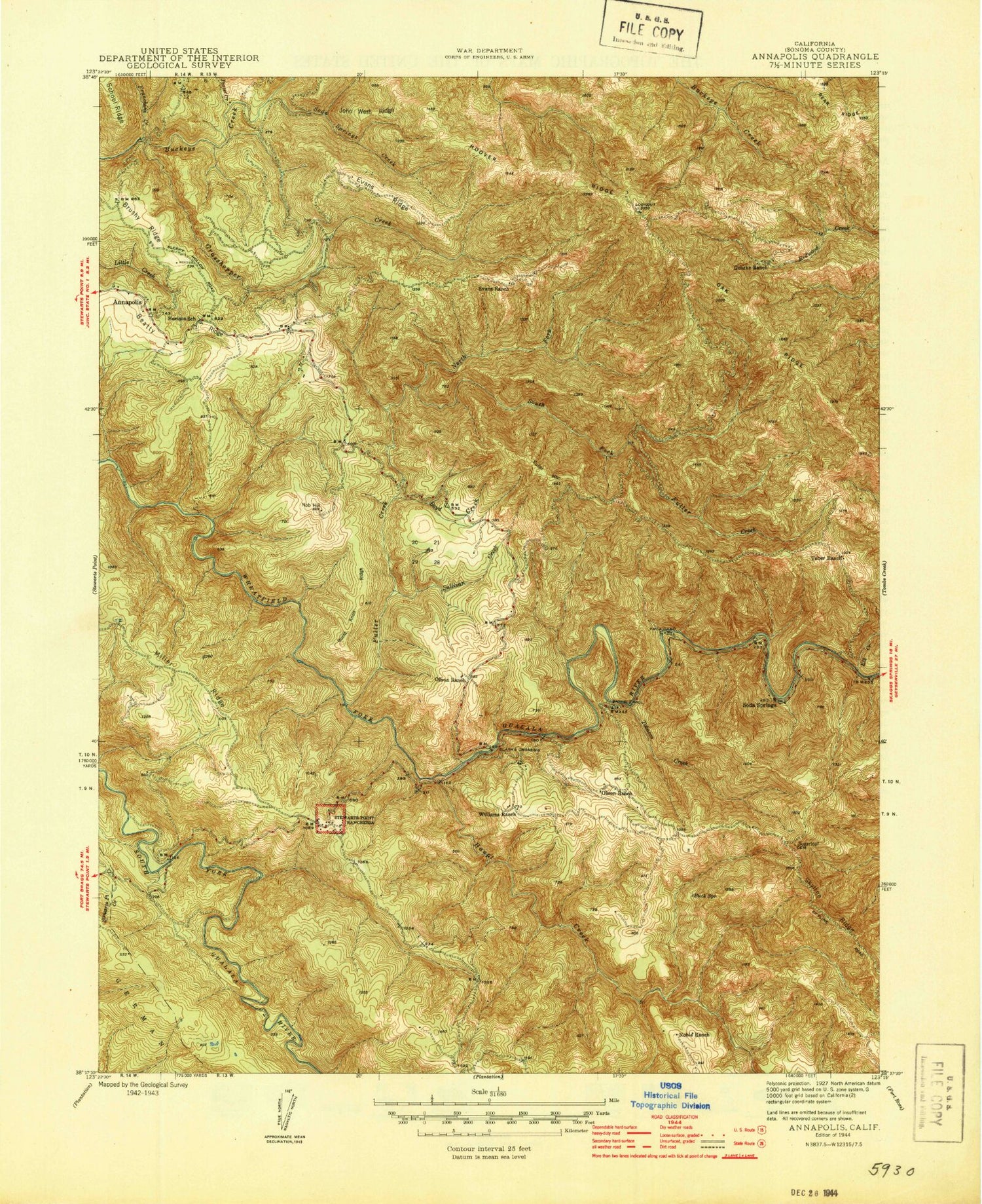Classic USGS Annapolis California 7.5'x7.5' Topo Map Image