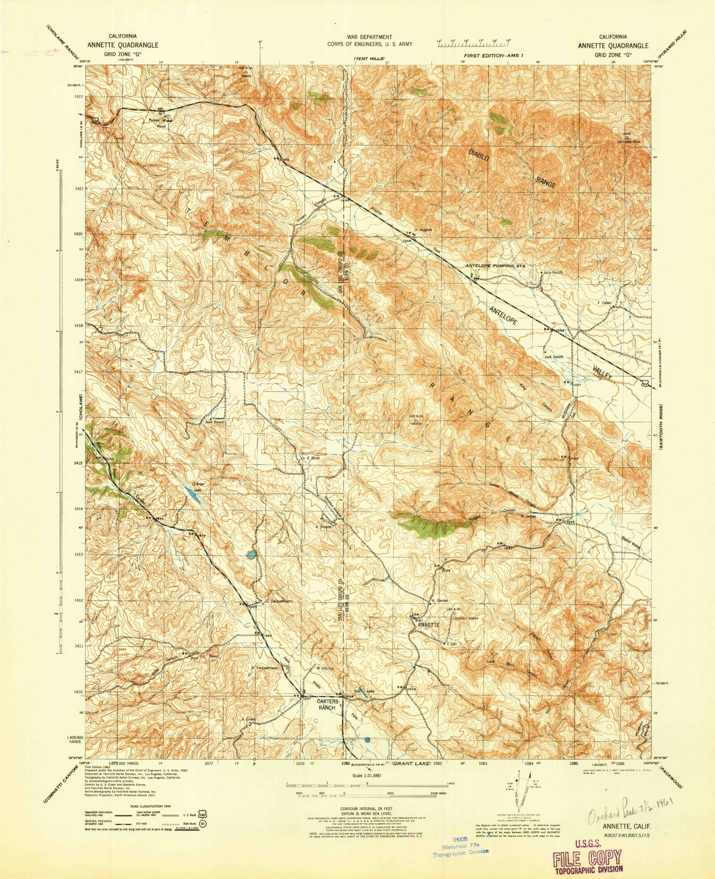 Classic USGS Orchard Peak California 7.5'x7.5' Topo Map Image