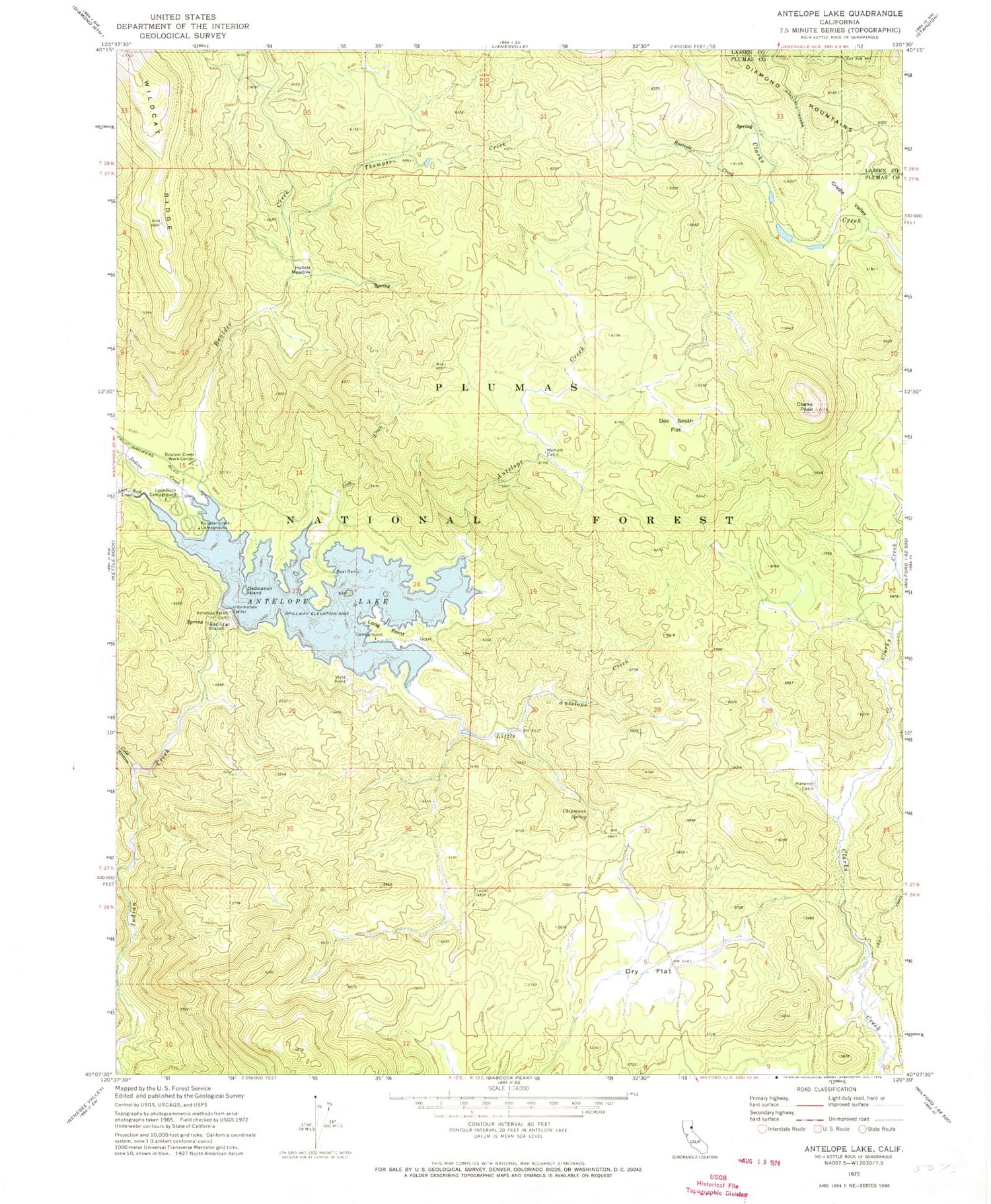 Classic USGS Antelope Lake California 7.5'x7.5' Topo Map Image