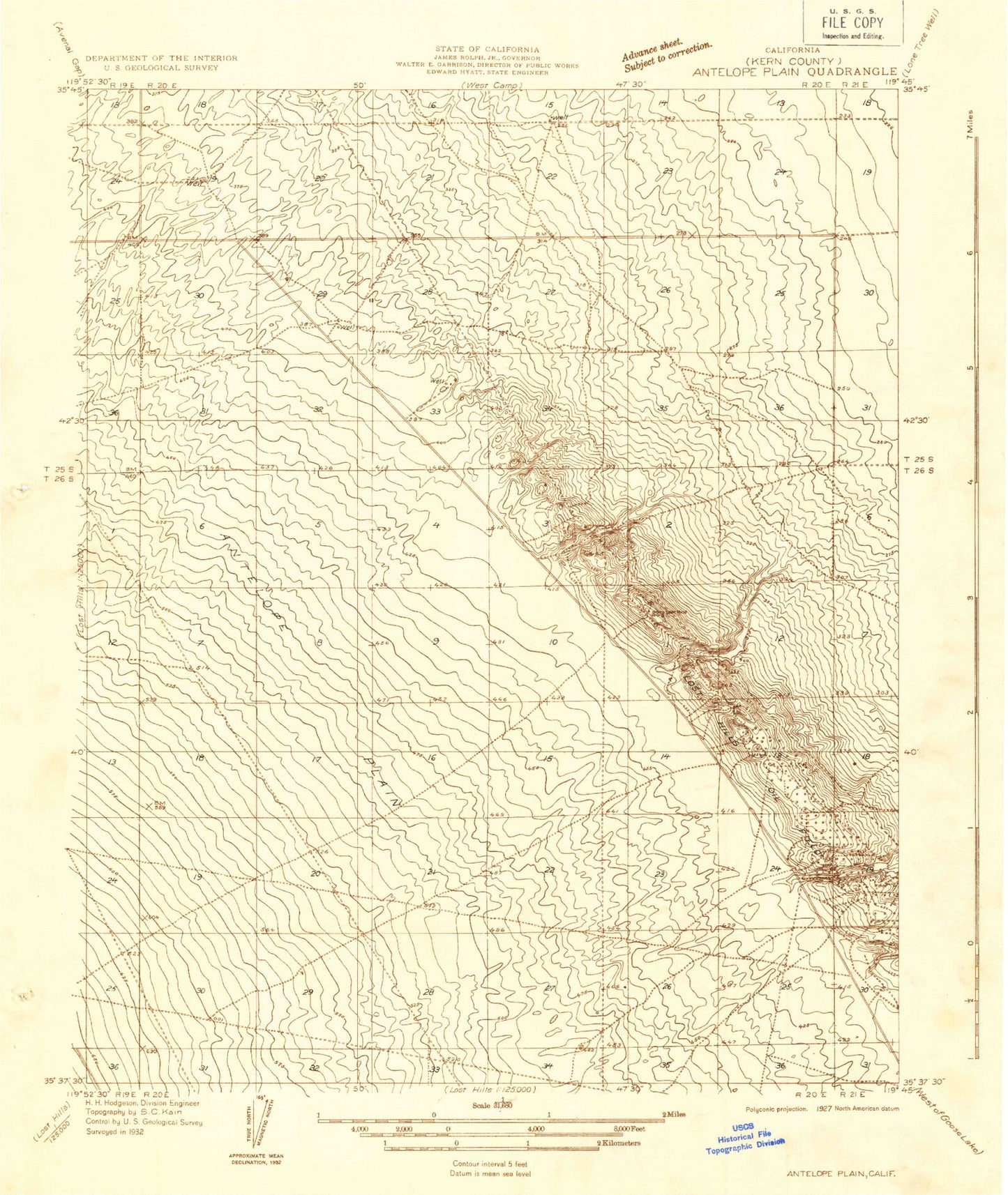 Classic USGS Antelope Plain California 7.5'x7.5' Topo Map Image