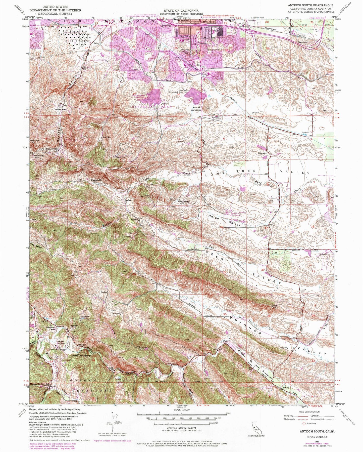 Classic USGS Antioch South California 7.5'x7.5' Topo Map Image