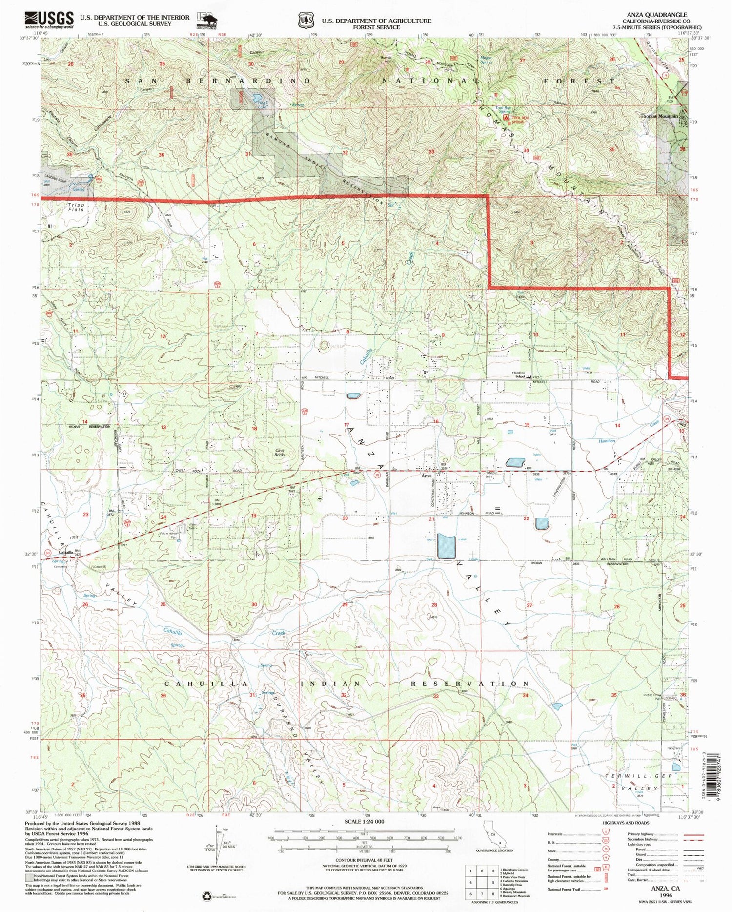 Classic USGS Anza California 7.5'x7.5' Topo Map Image