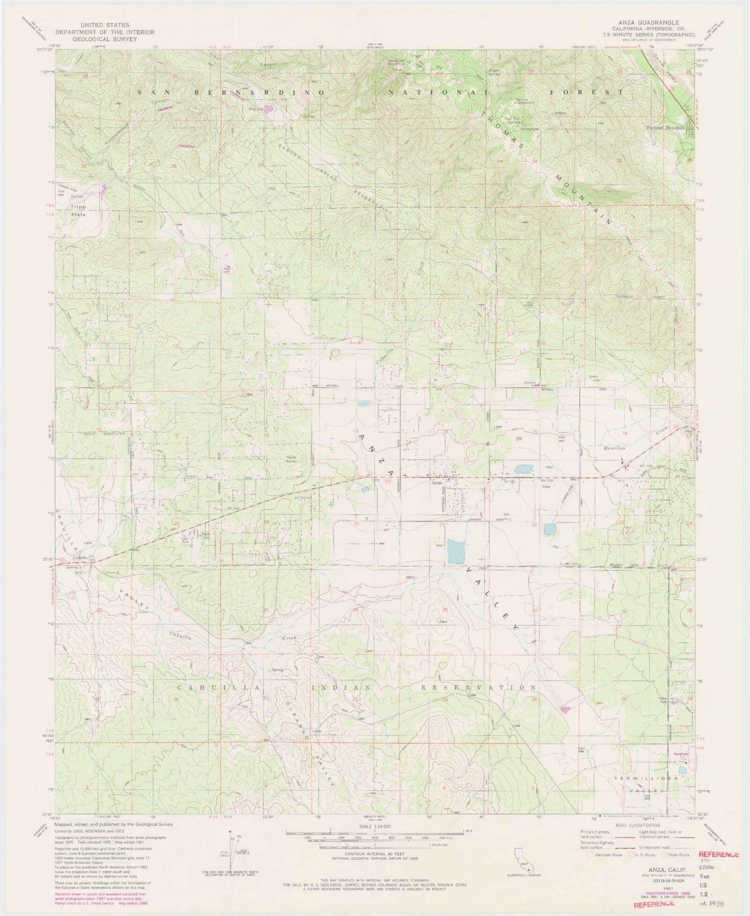 Classic USGS Anza California 7.5'x7.5' Topo Map Image
