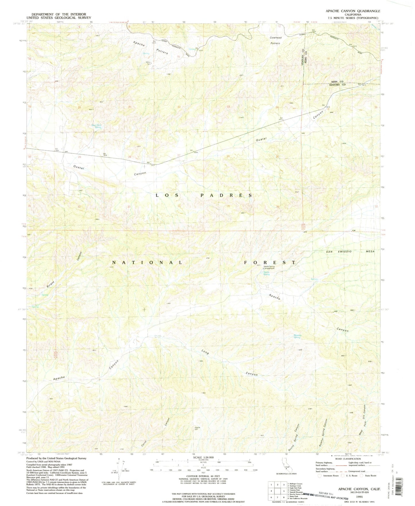Classic USGS Apache Canyon California 7.5'x7.5' Topo Map Image