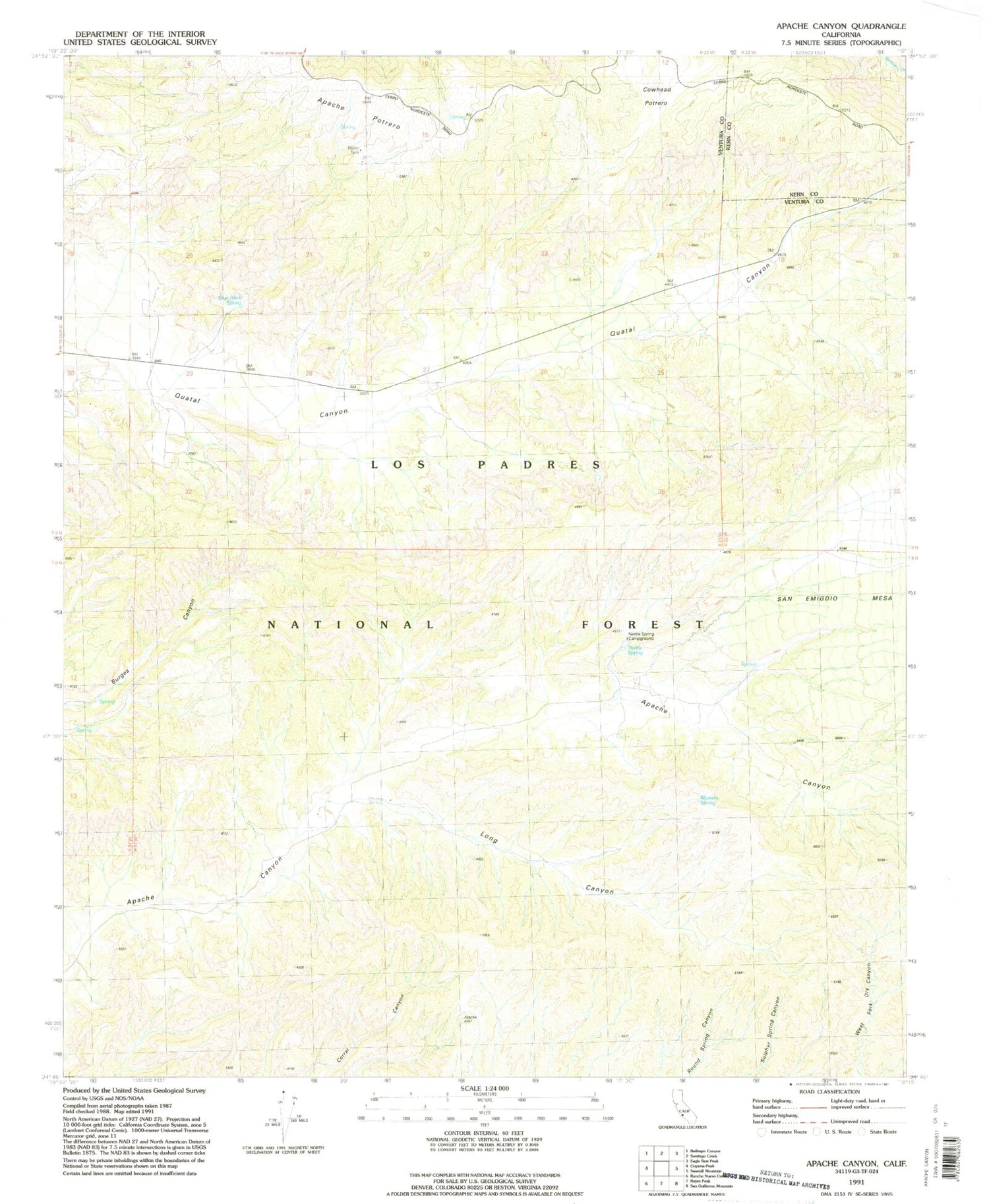 Classic USGS Apache Canyon California 7.5'x7.5' Topo Map Image