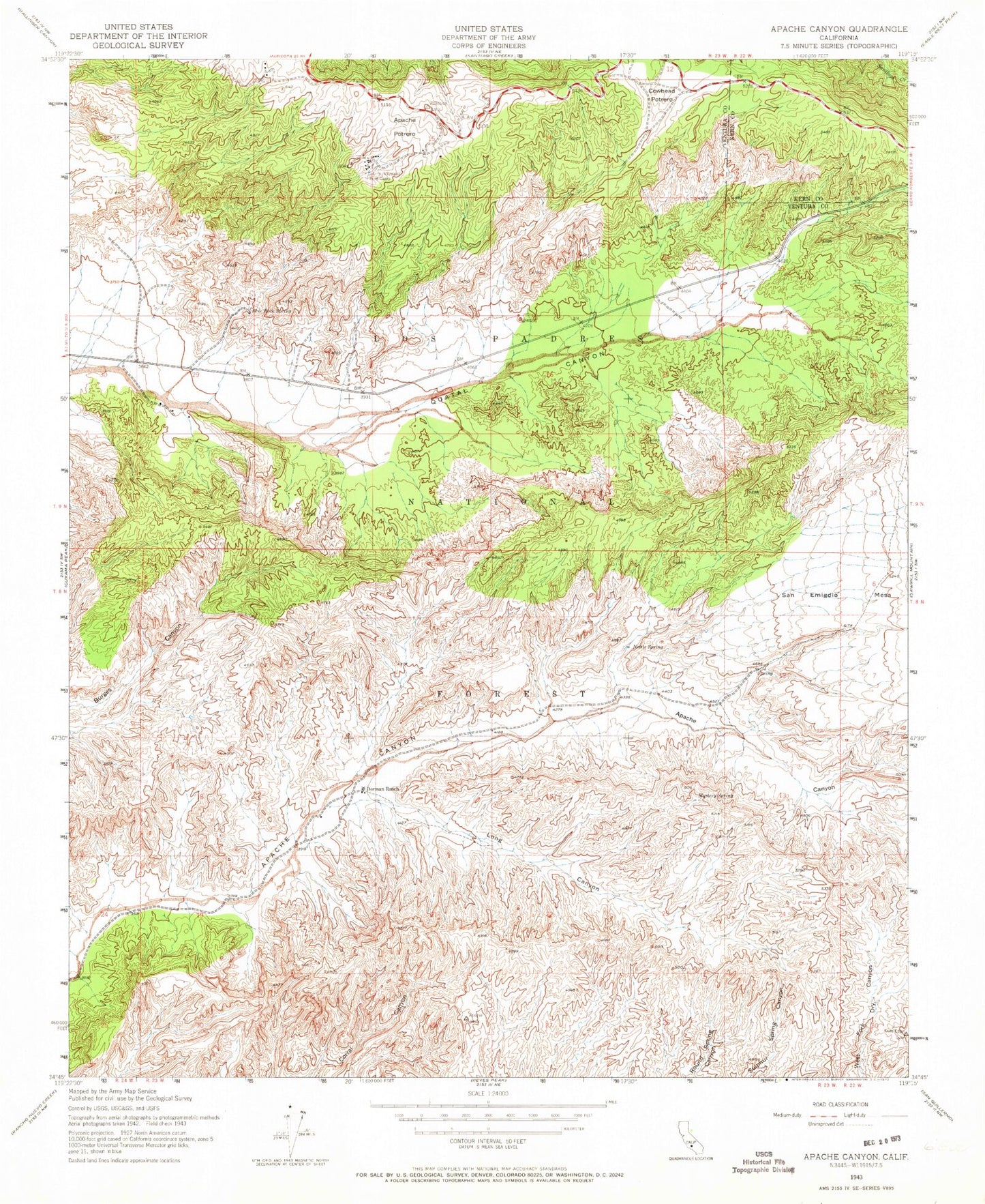 Classic USGS Apache Canyon California 7.5'x7.5' Topo Map Image