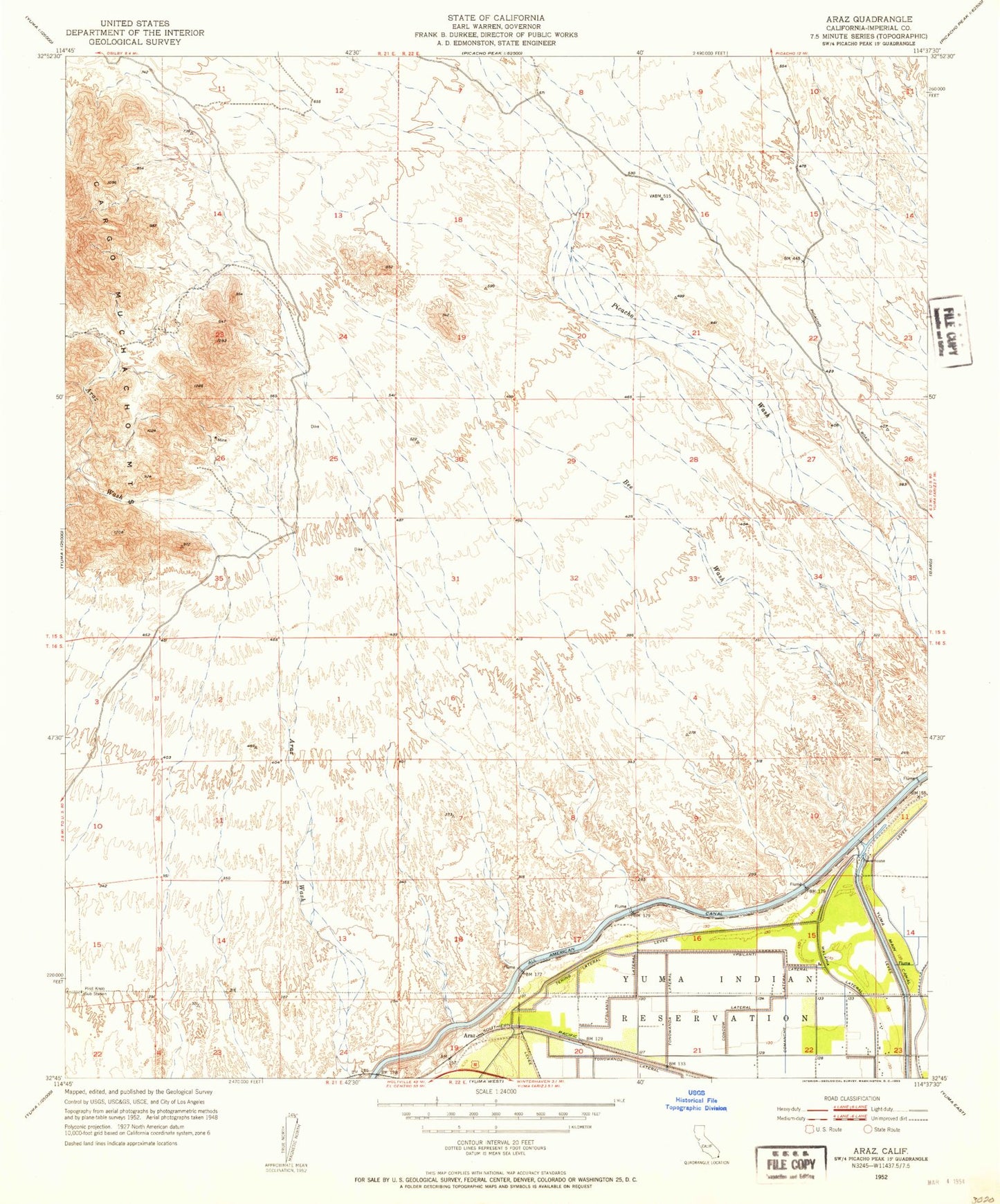 Classic USGS Araz California 7.5'x7.5' Topo Map Image