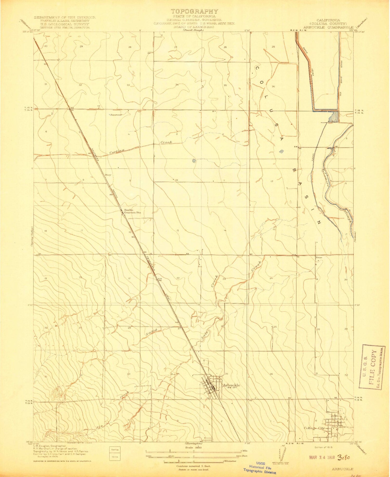 Classic USGS Arbuckle California 7.5'x7.5' Topo Map Image