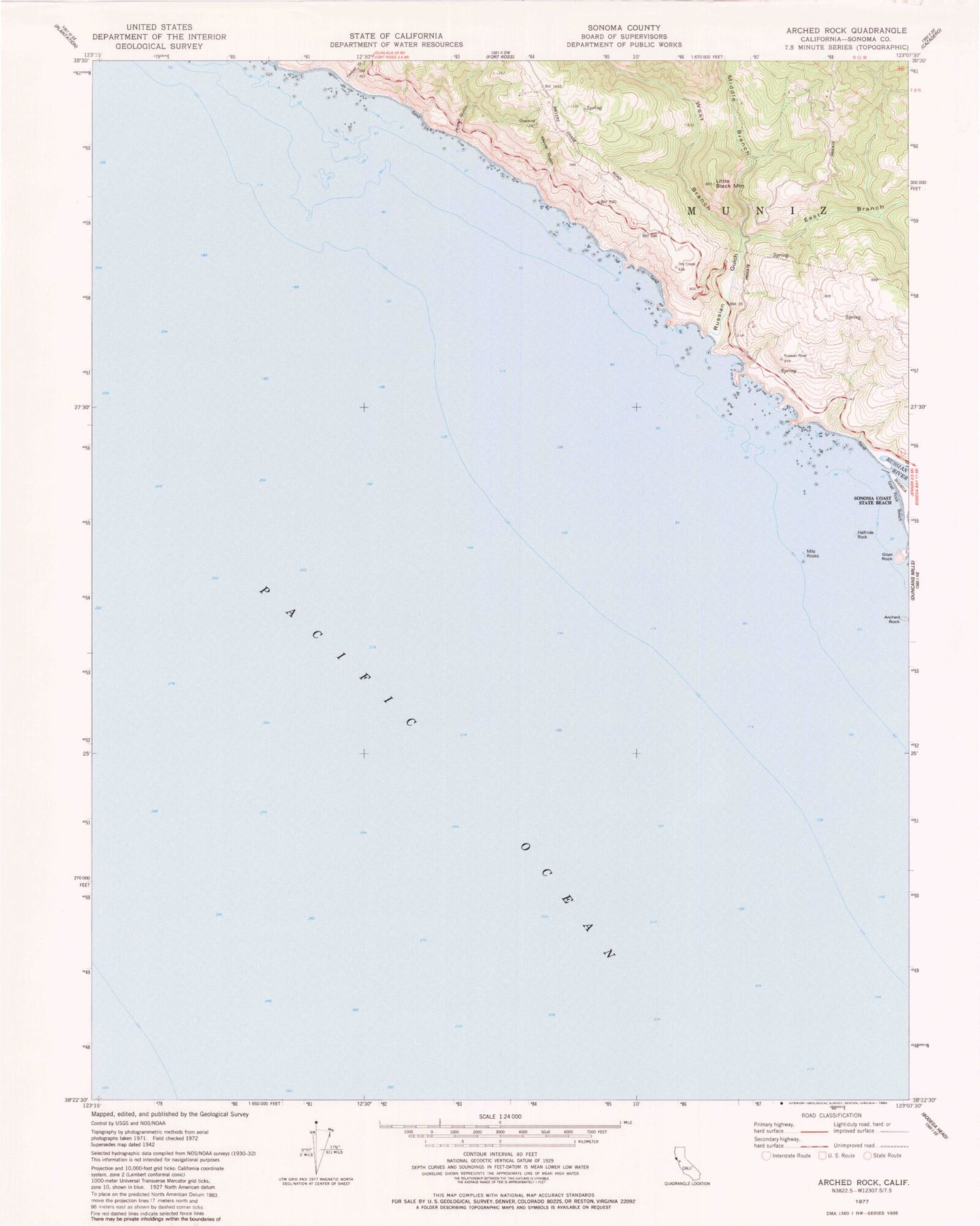 Classic USGS Arched Rock California 7.5'x7.5' Topo Map Image