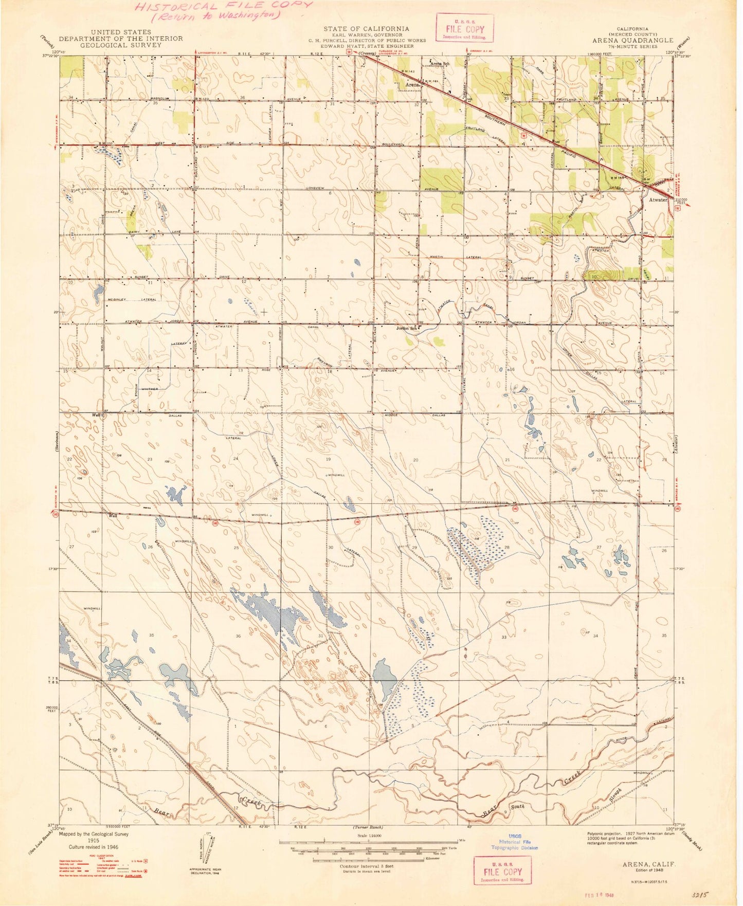 Classic USGS Arena California 7.5'x7.5' Topo Map Image