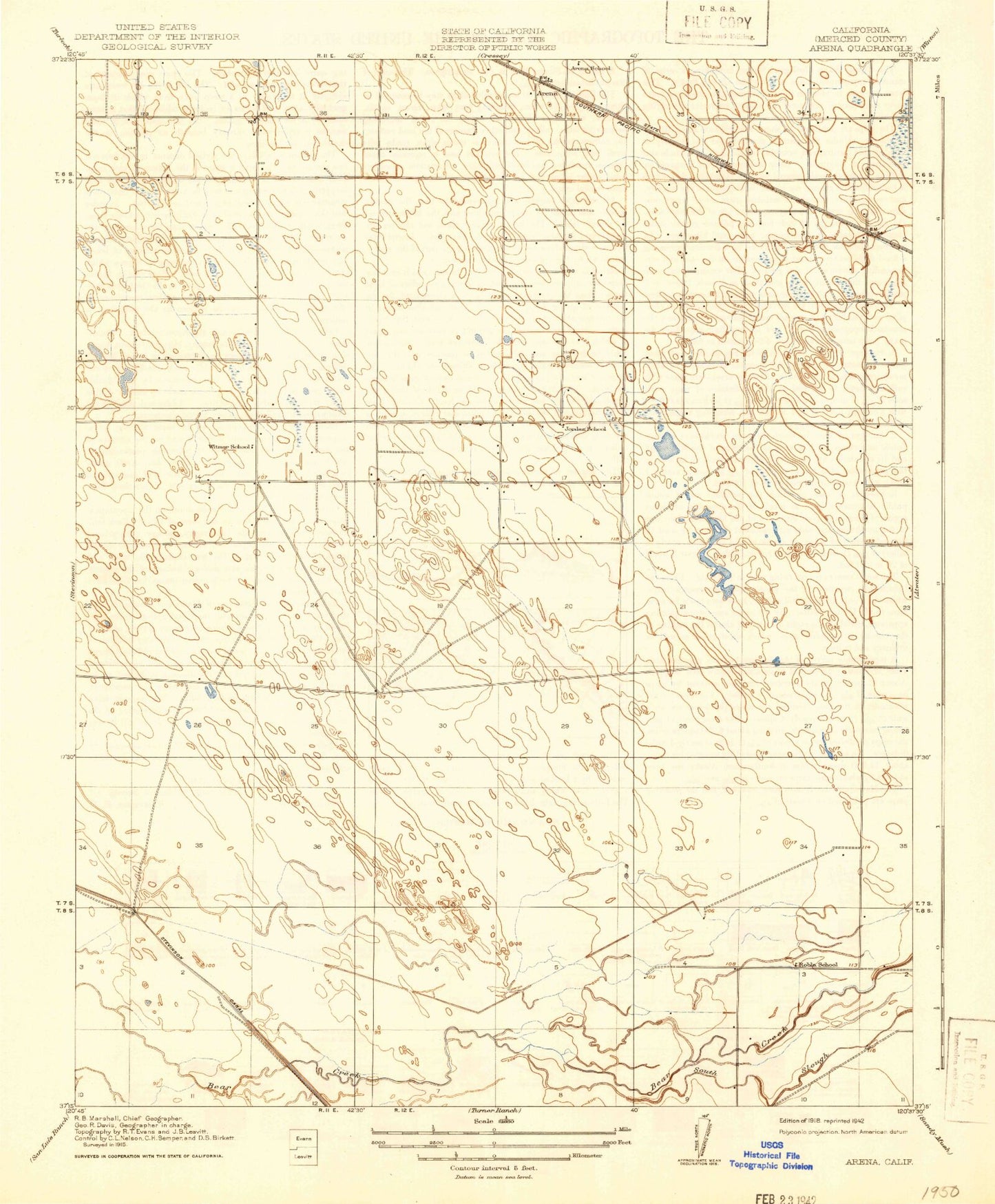 Classic USGS Arena California 7.5'x7.5' Topo Map Image