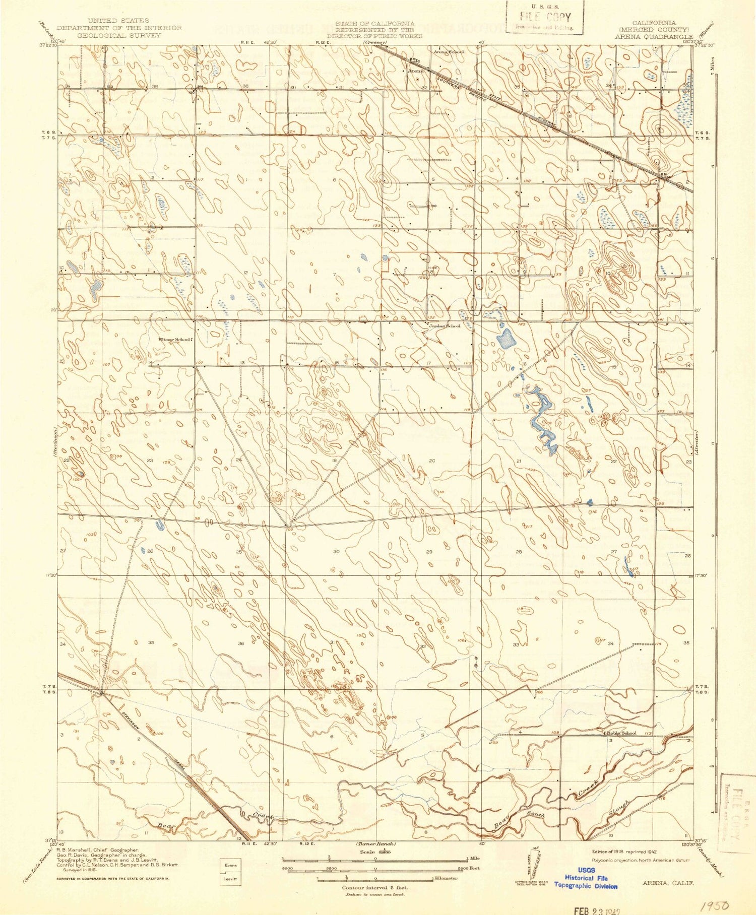 Classic USGS Arena California 7.5'x7.5' Topo Map Image