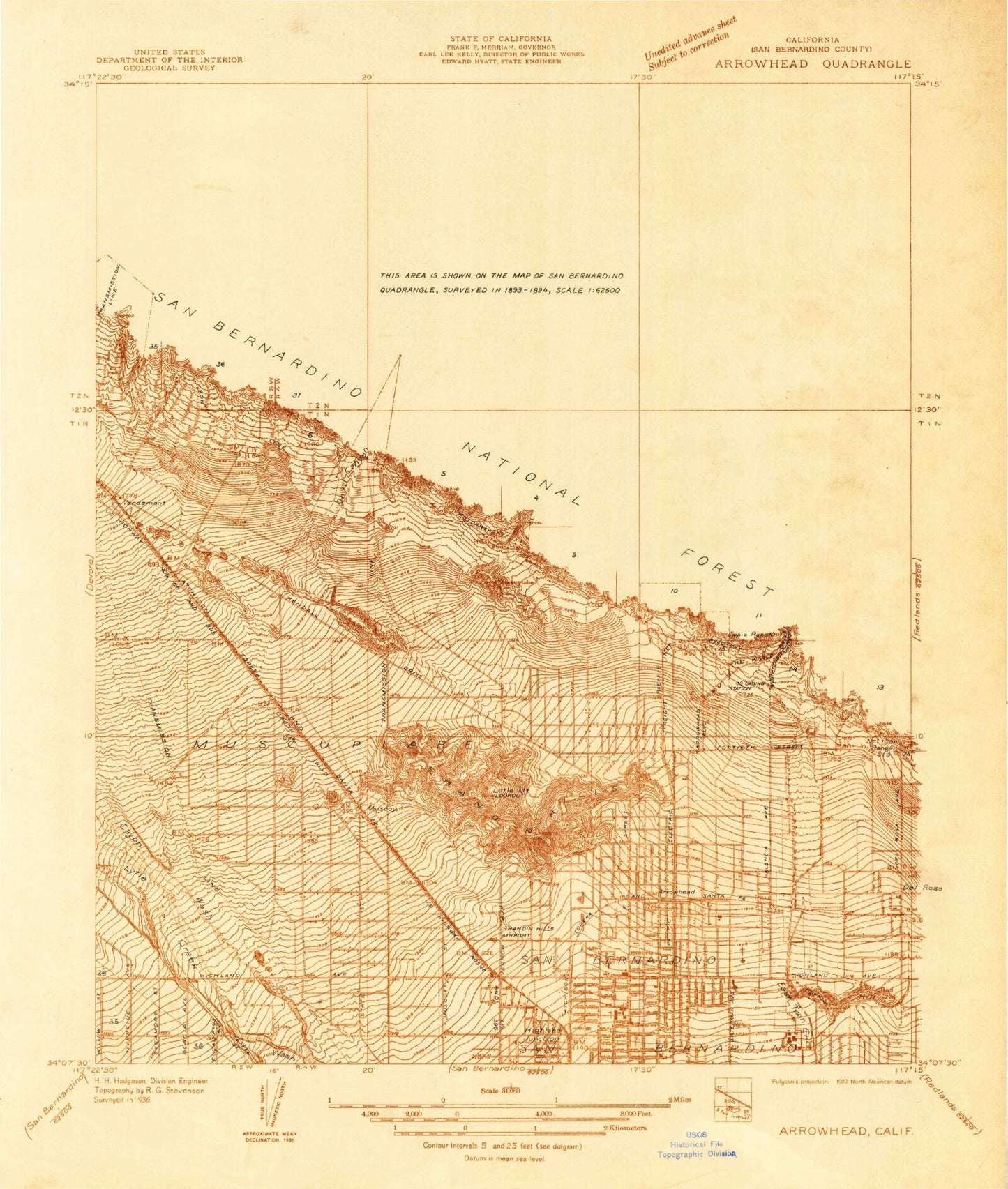 Classic USGS San Bernardino North California 7.5'x7.5' Topo Map Image
