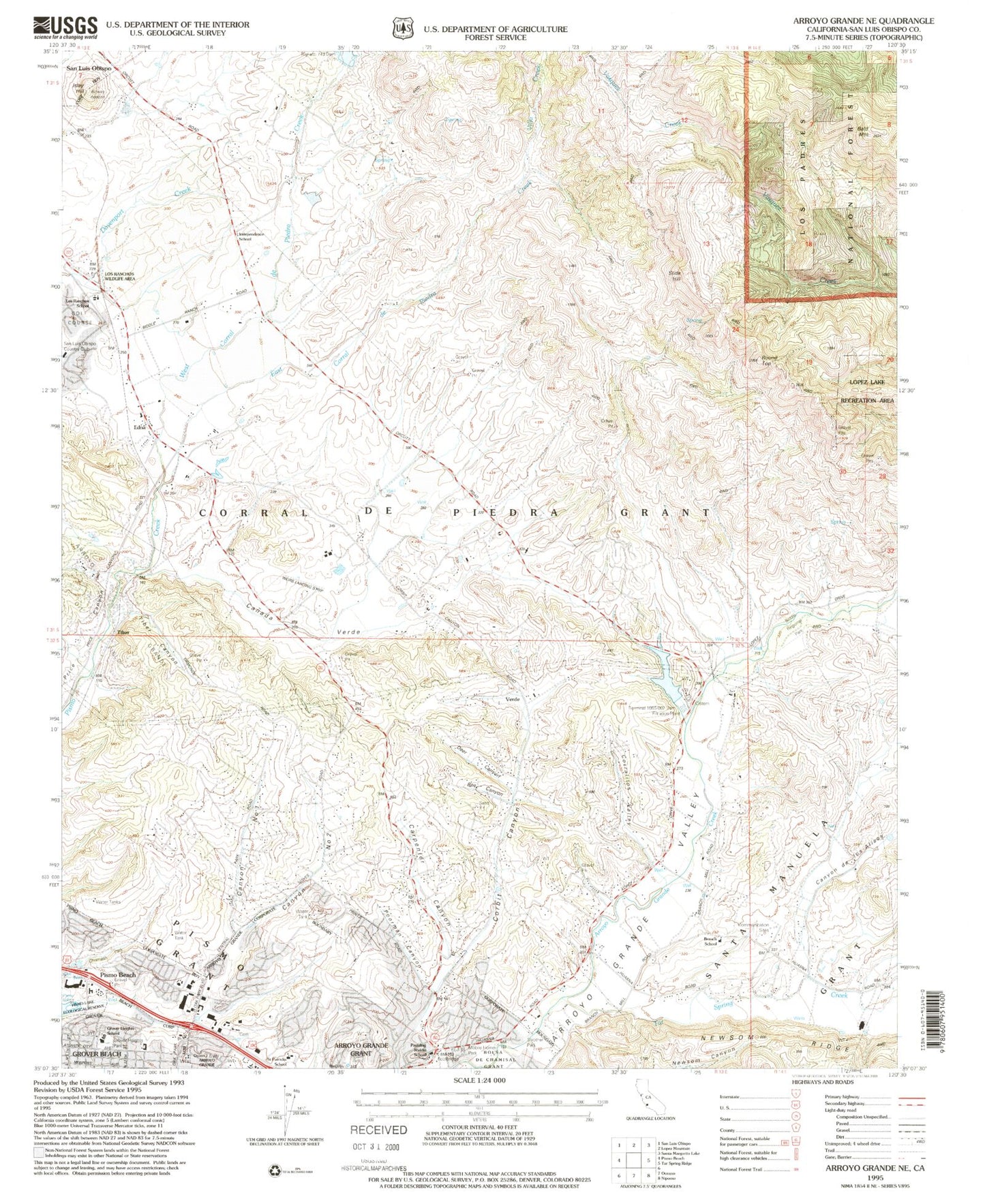 Classic USGS Arroyo Grande NE California 7.5'x7.5' Topo Map Image