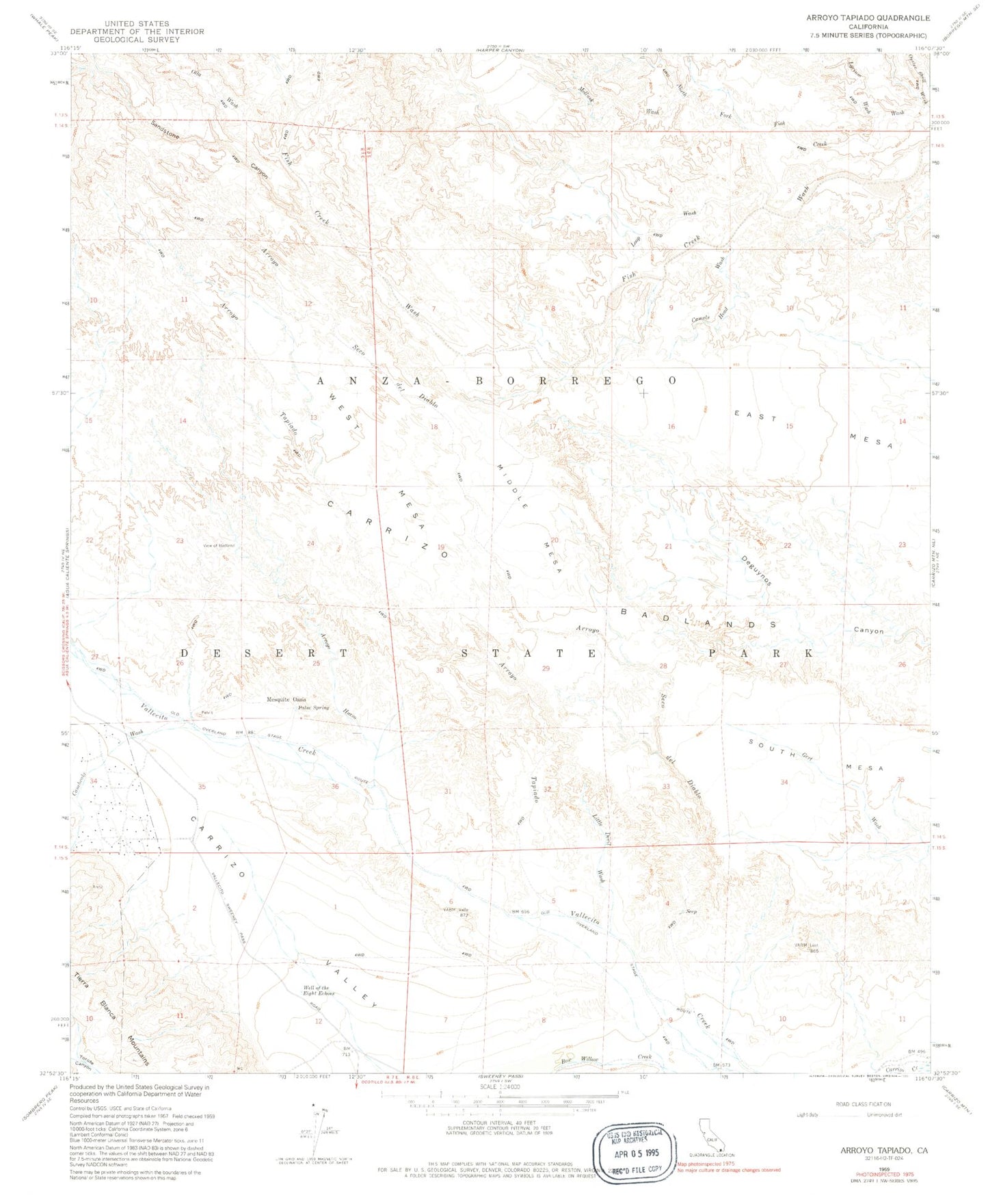 Classic USGS Arroyo Tapiado California 7.5'x7.5' Topo Map Image