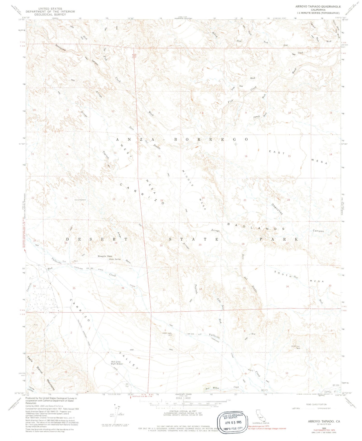 Classic USGS Arroyo Tapiado California 7.5'x7.5' Topo Map Image