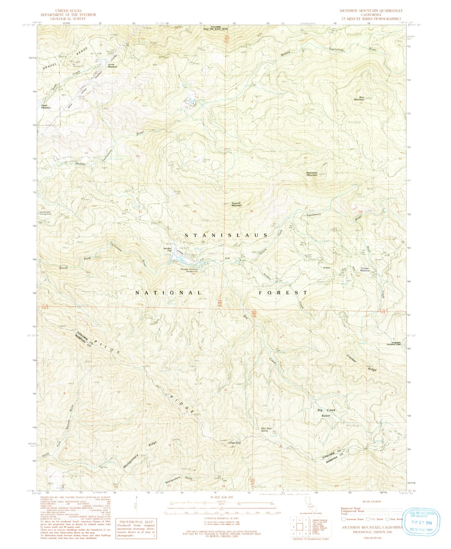 Classic USGS Ascension Mountain California 7.5'x7.5' Topo Map Image