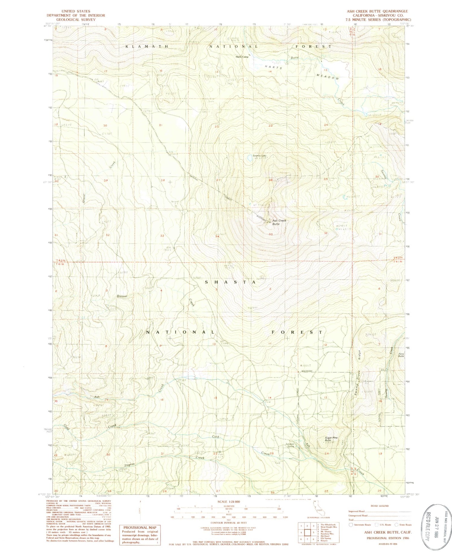 Classic USGS Ash Creek Butte California 7.5'x7.5' Topo Map Image