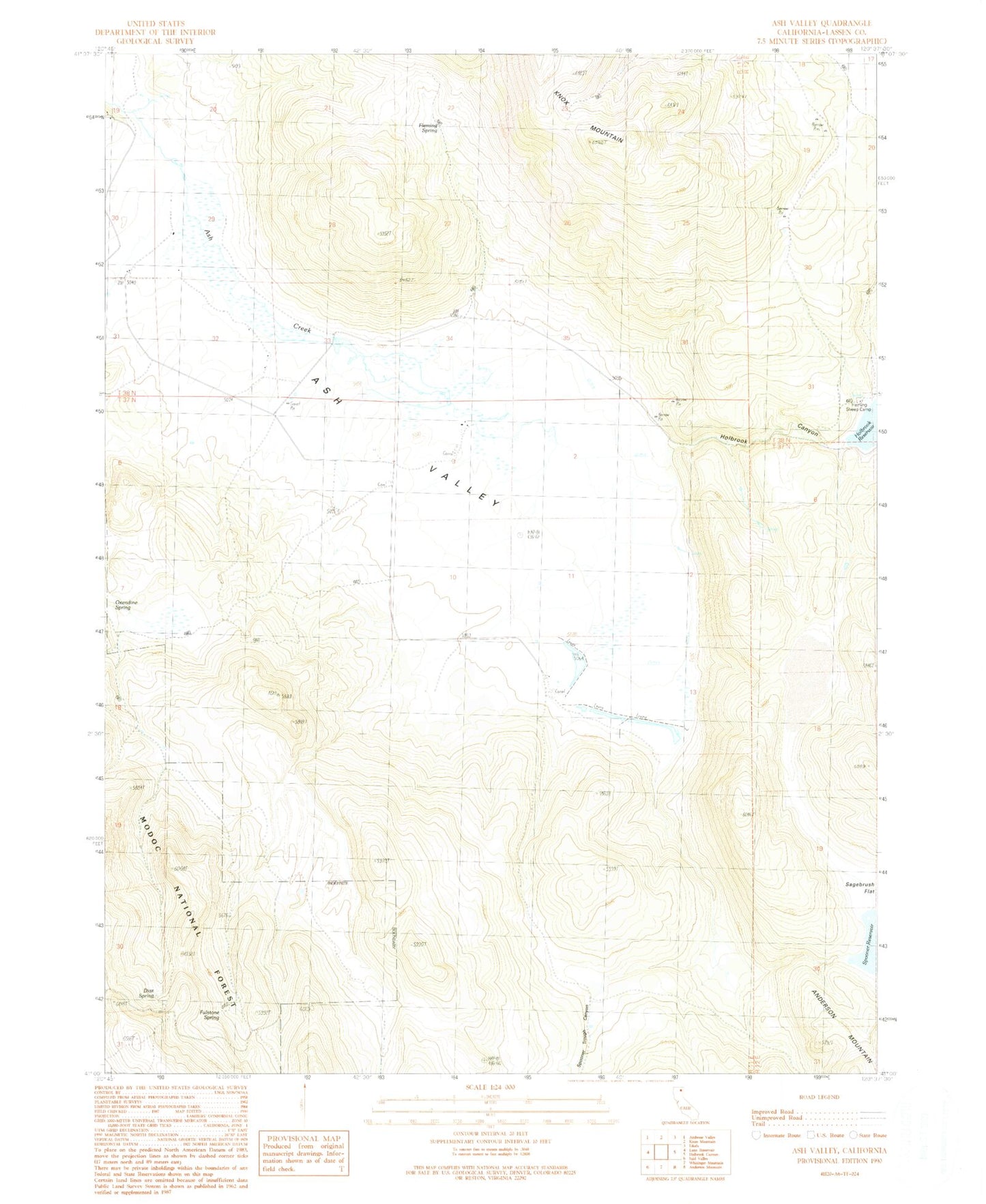Classic USGS Ash Valley California 7.5'x7.5' Topo Map Image
