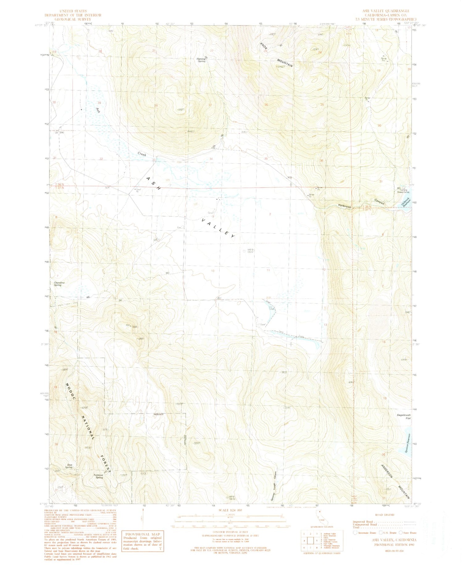 Classic USGS Ash Valley California 7.5'x7.5' Topo Map Image