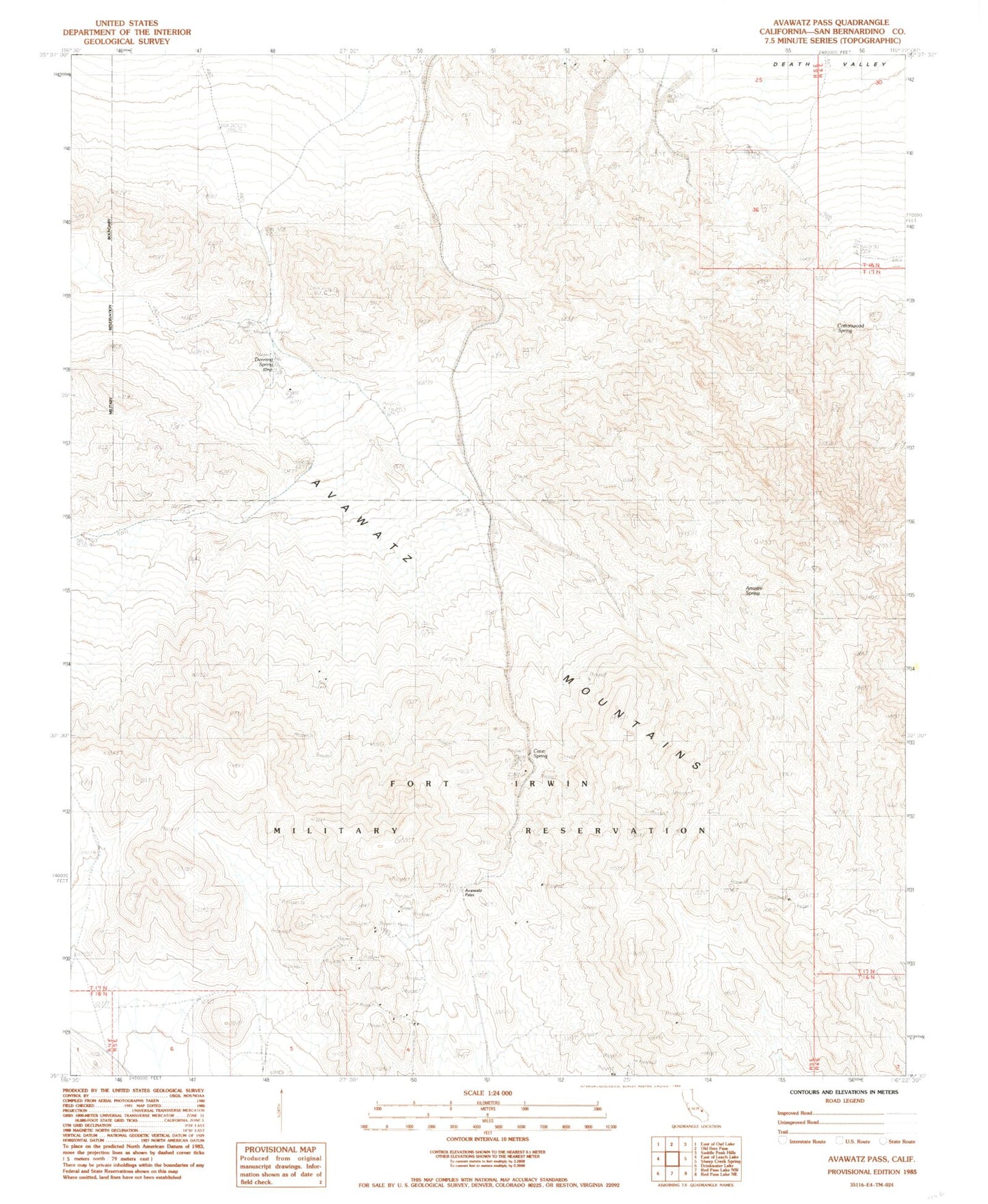 Classic USGS Avawatz Pass California 7.5'x7.5' Topo Map Image