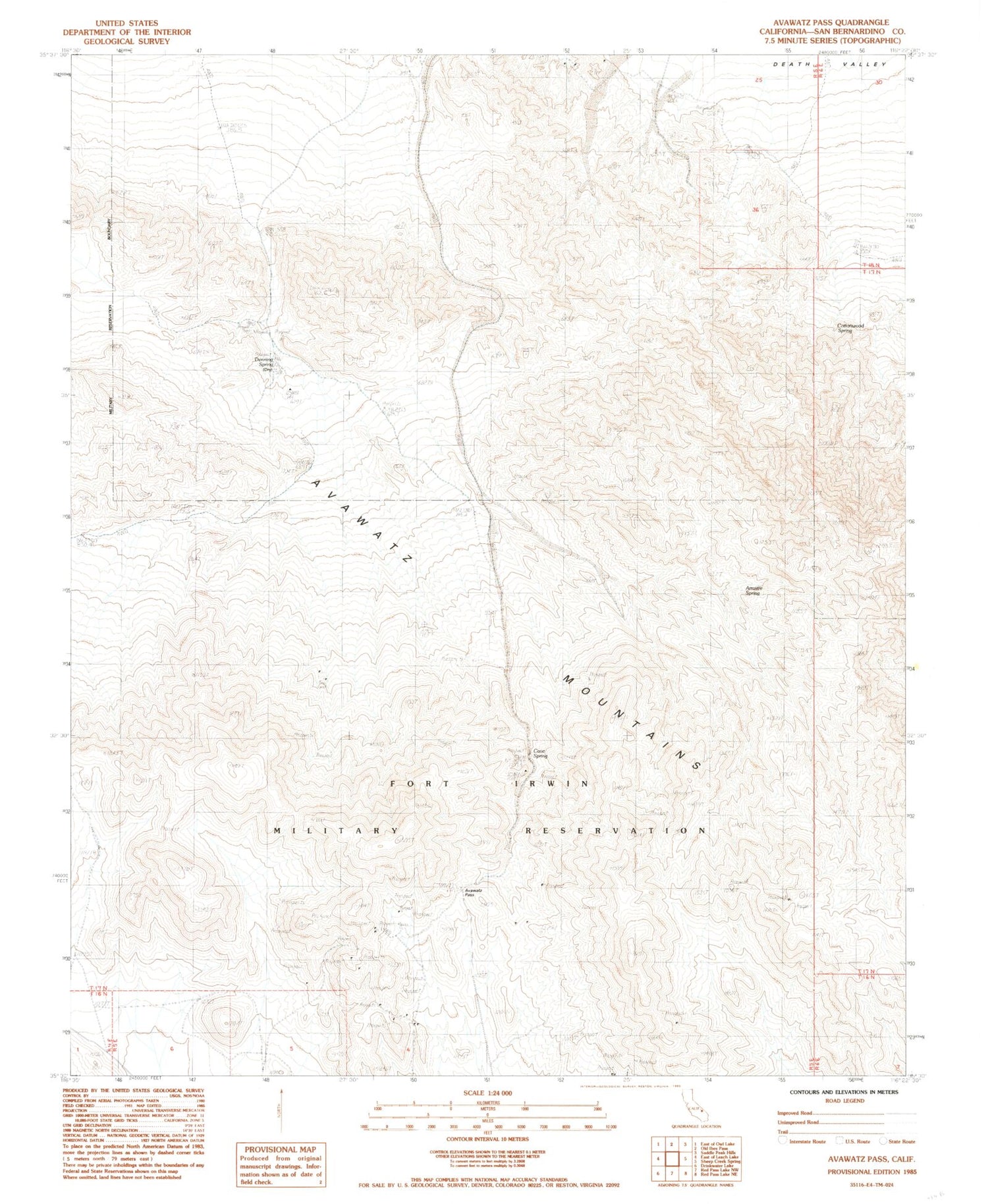 Classic USGS Avawatz Pass California 7.5'x7.5' Topo Map Image