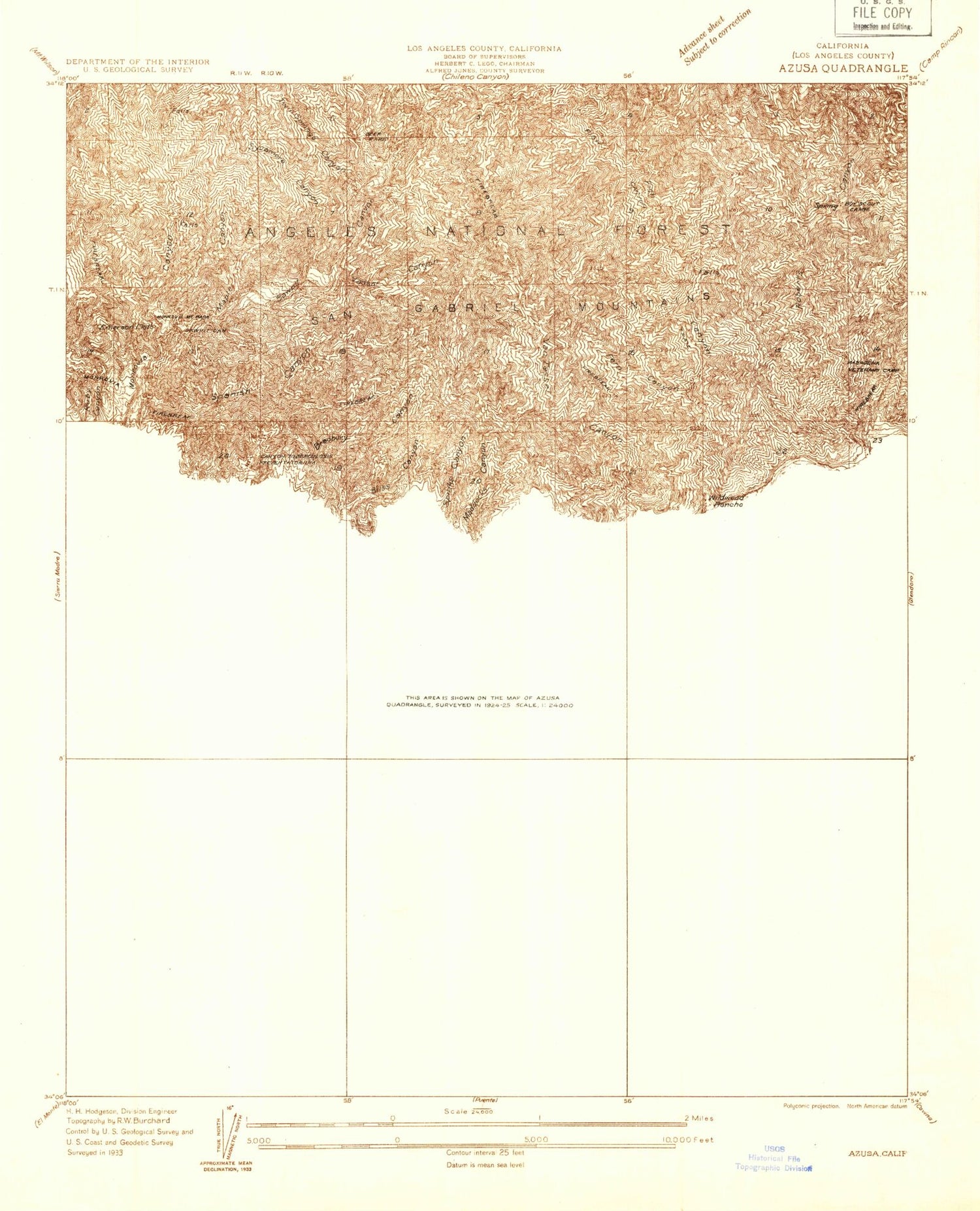 Classic USGS Azusa California 7.5'x7.5' Topo Map Image