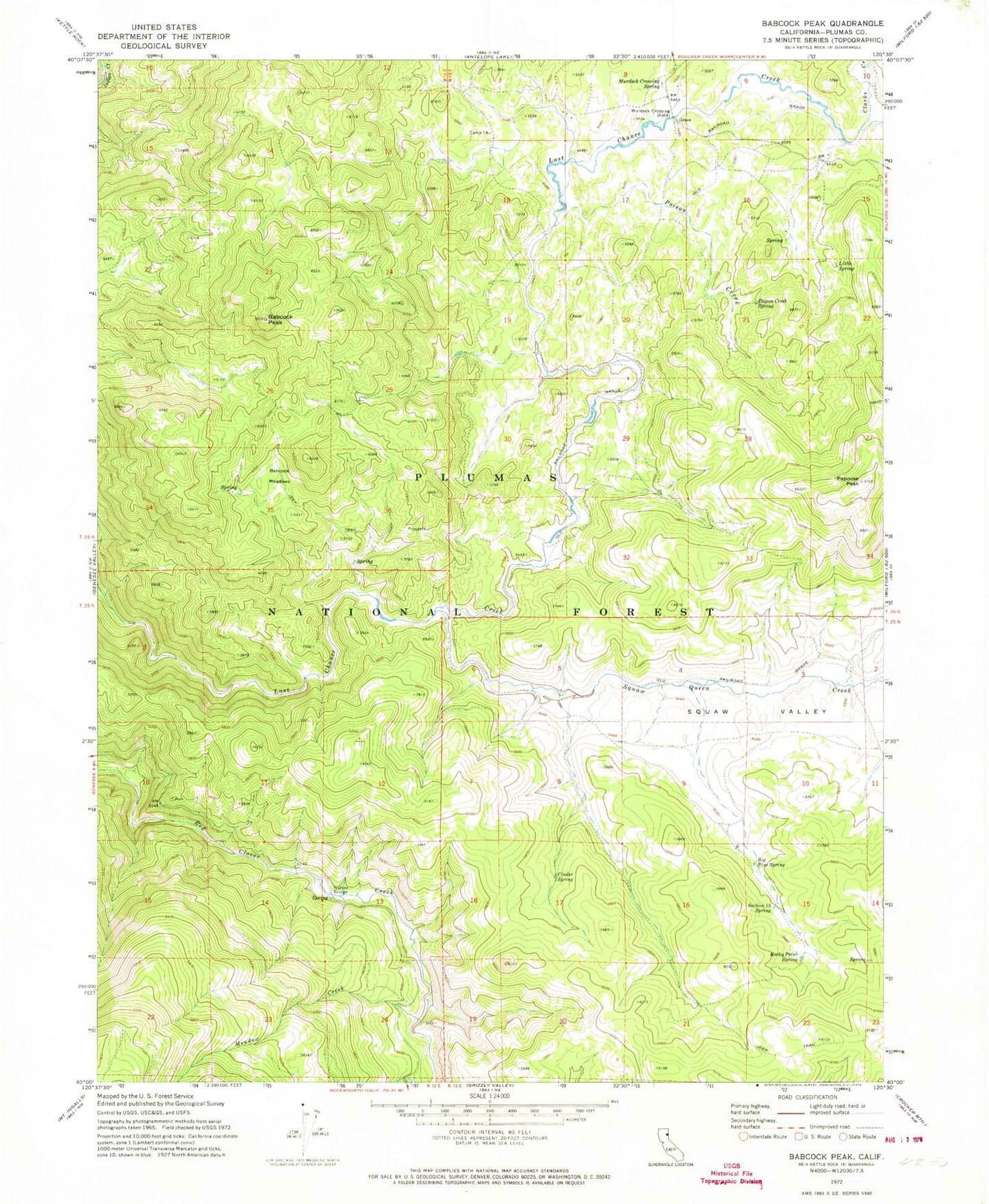 Classic USGS Babcock Peak California 7.5'x7.5' Topo Map Image