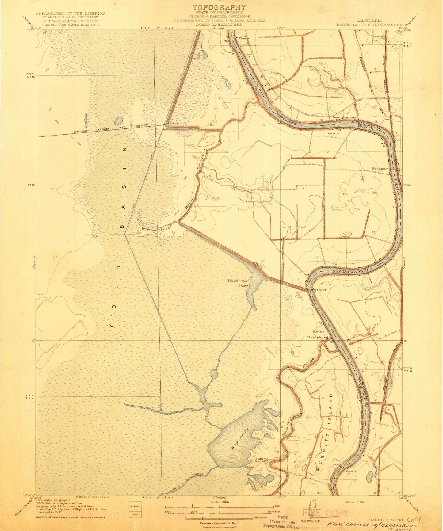 Classic USGS Clarksburg California 7.5'x7.5' Topo Map Image