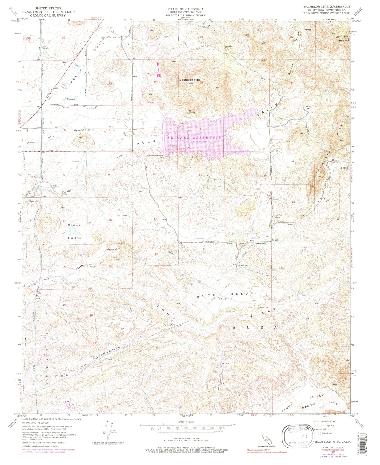 Classic USGS Bachelor Mountain California 7.5'x7.5' Topo Map Image