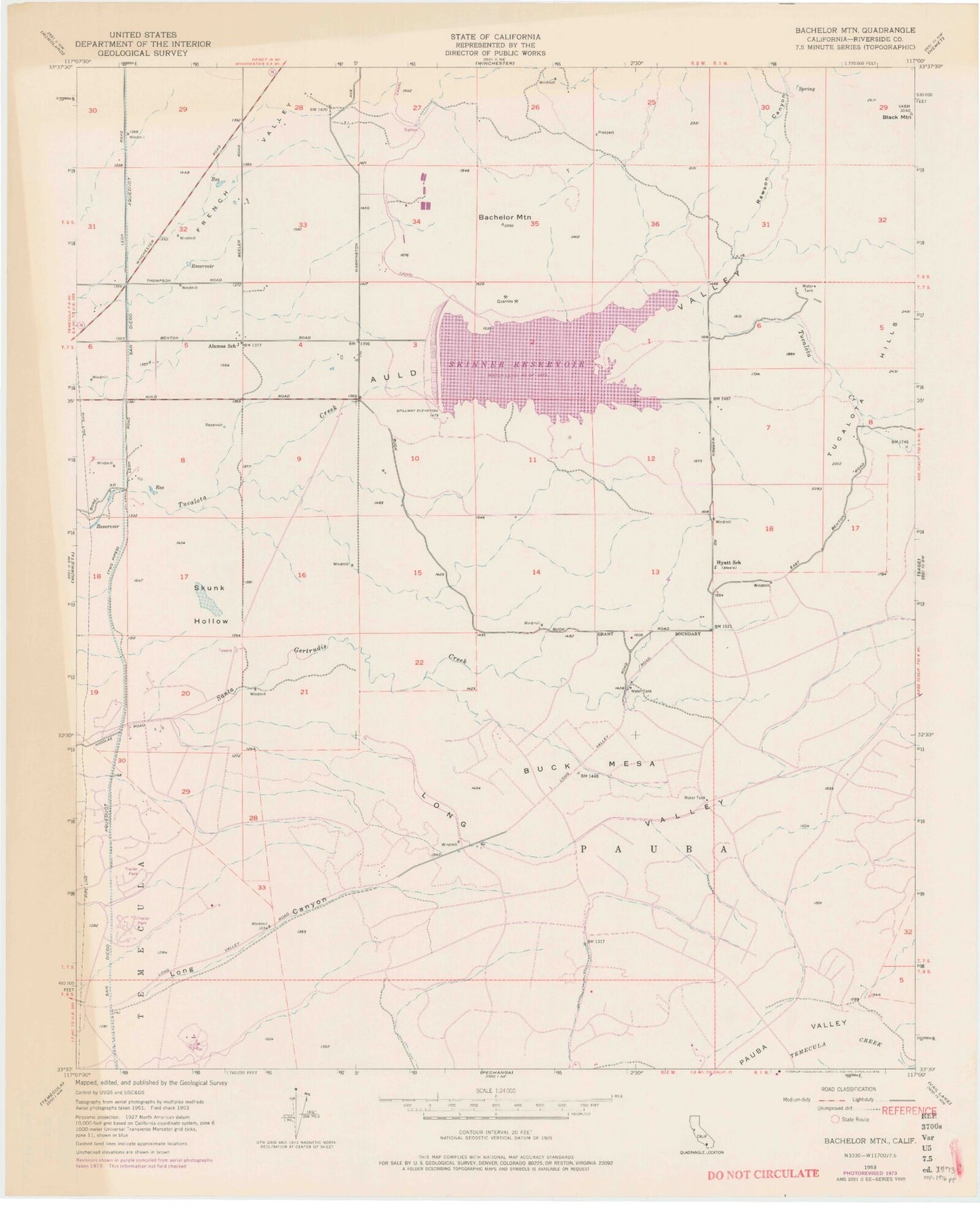 Classic USGS Bachelor Mountain California 7.5'x7.5' Topo Map Image