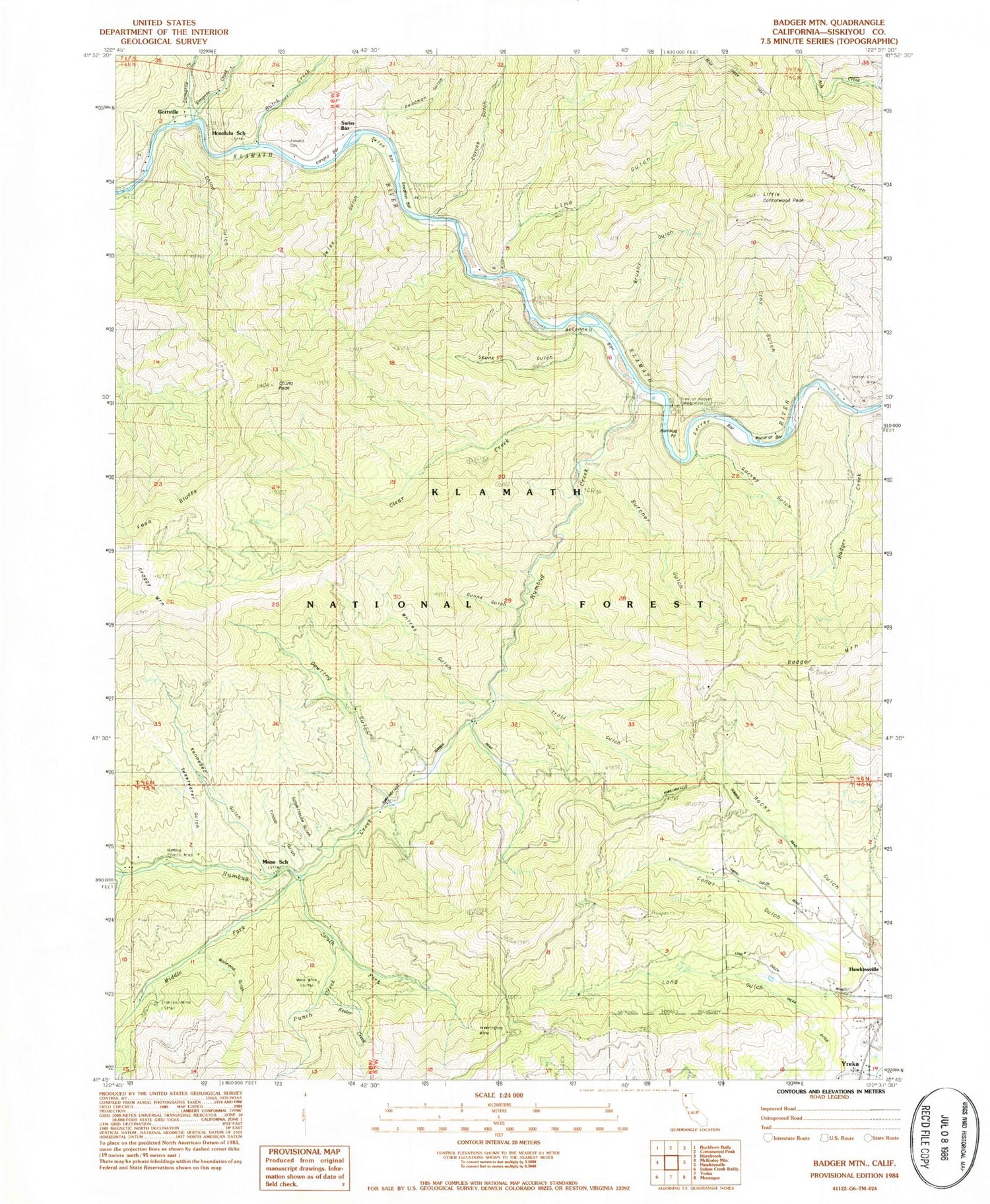 Classic USGS Badger Mountain California 7.5'x7.5' Topo Map Image