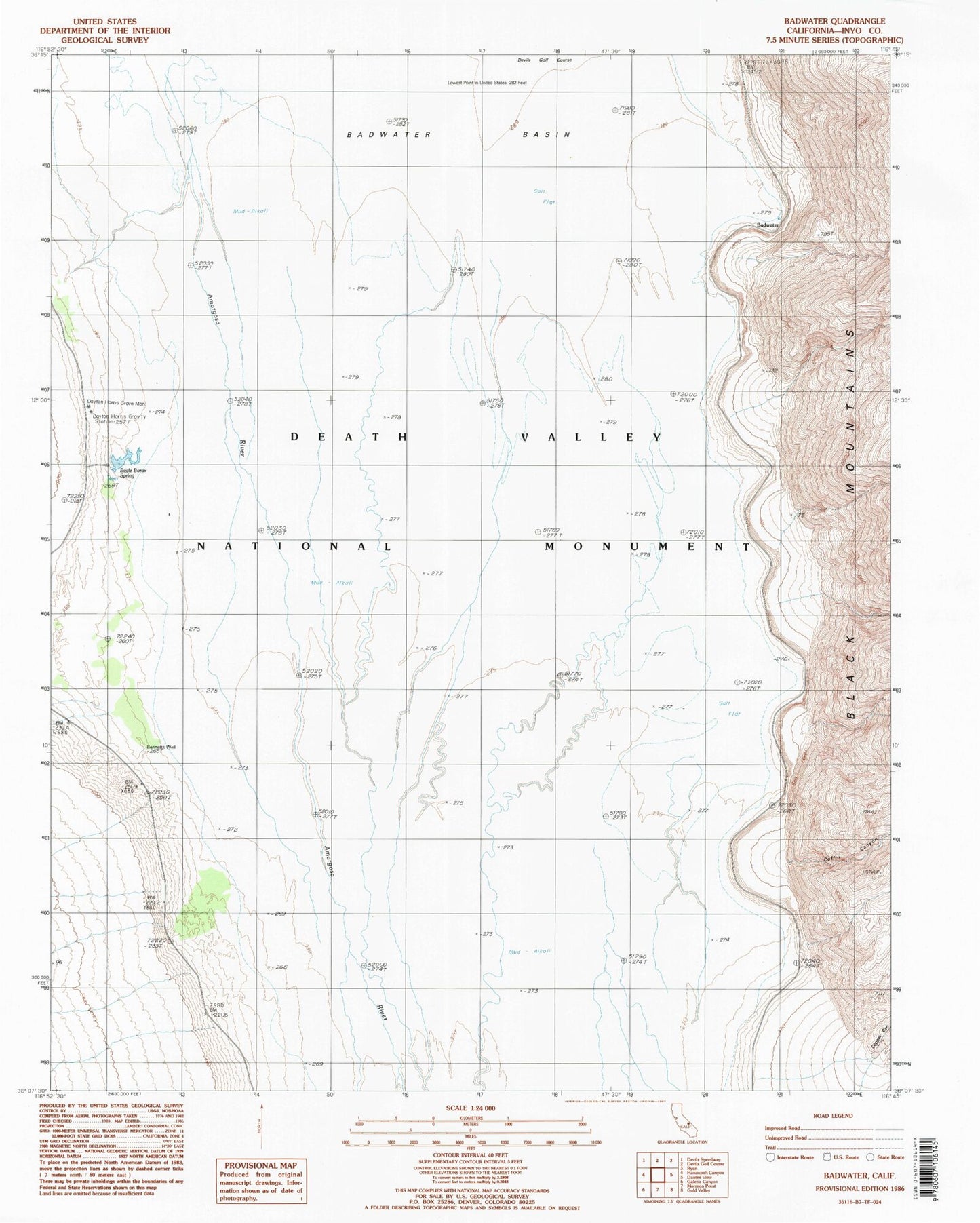 Classic USGS Badwater California 7.5'x7.5' Topo Map Image