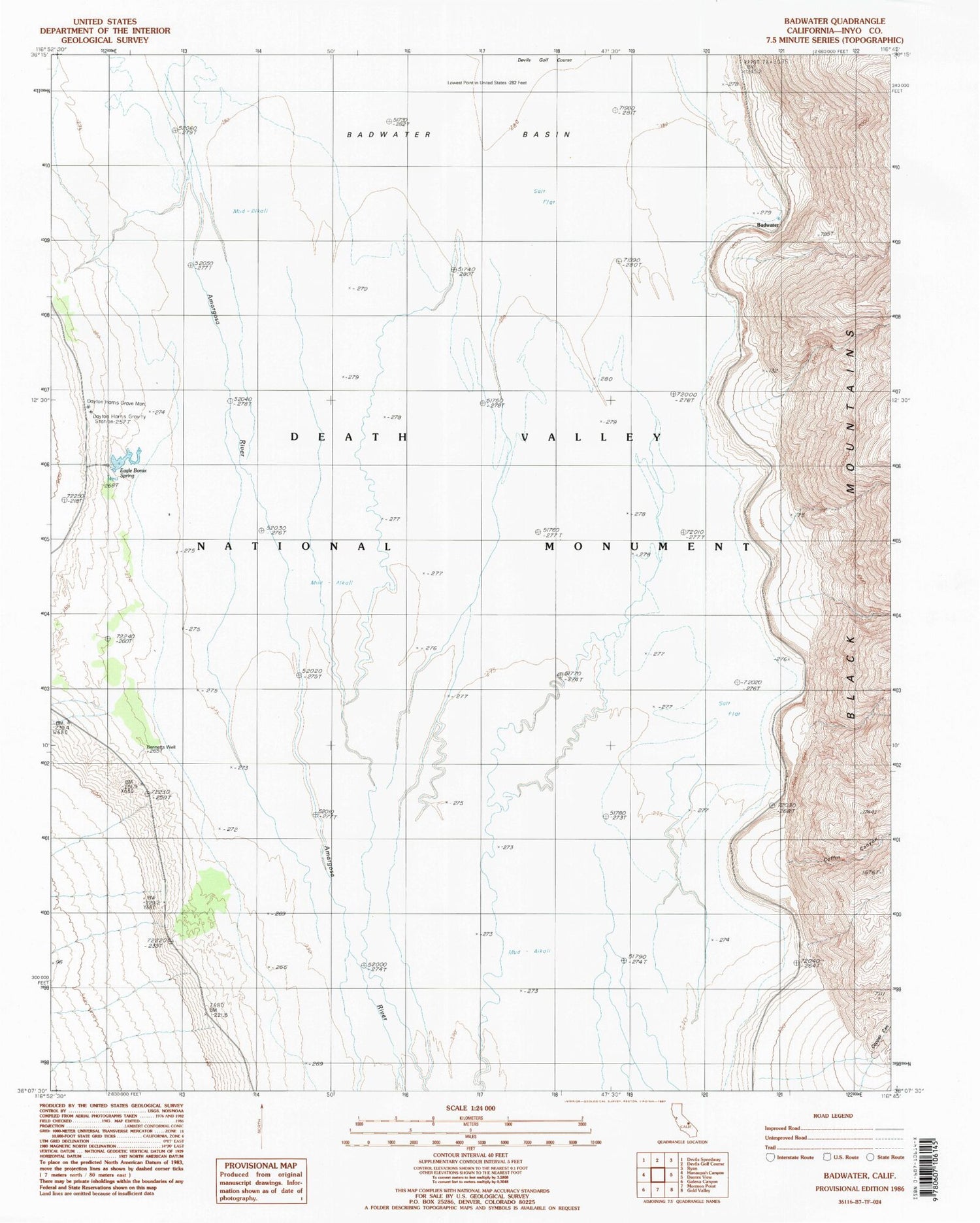 Classic USGS Badwater California 7.5'x7.5' Topo Map Image